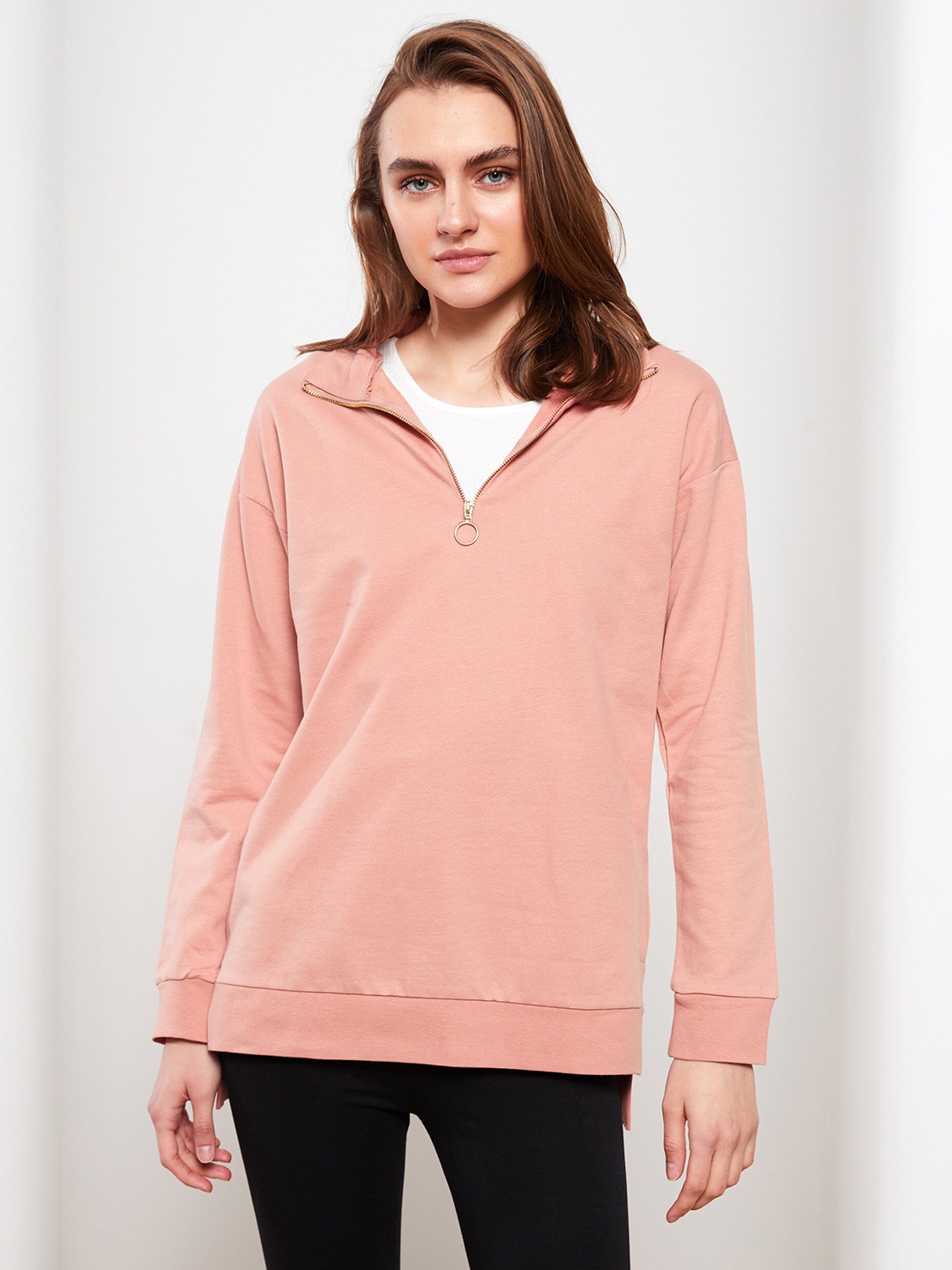 

LC Waikiki Women Solid Cotton Sweatshirt, Pink