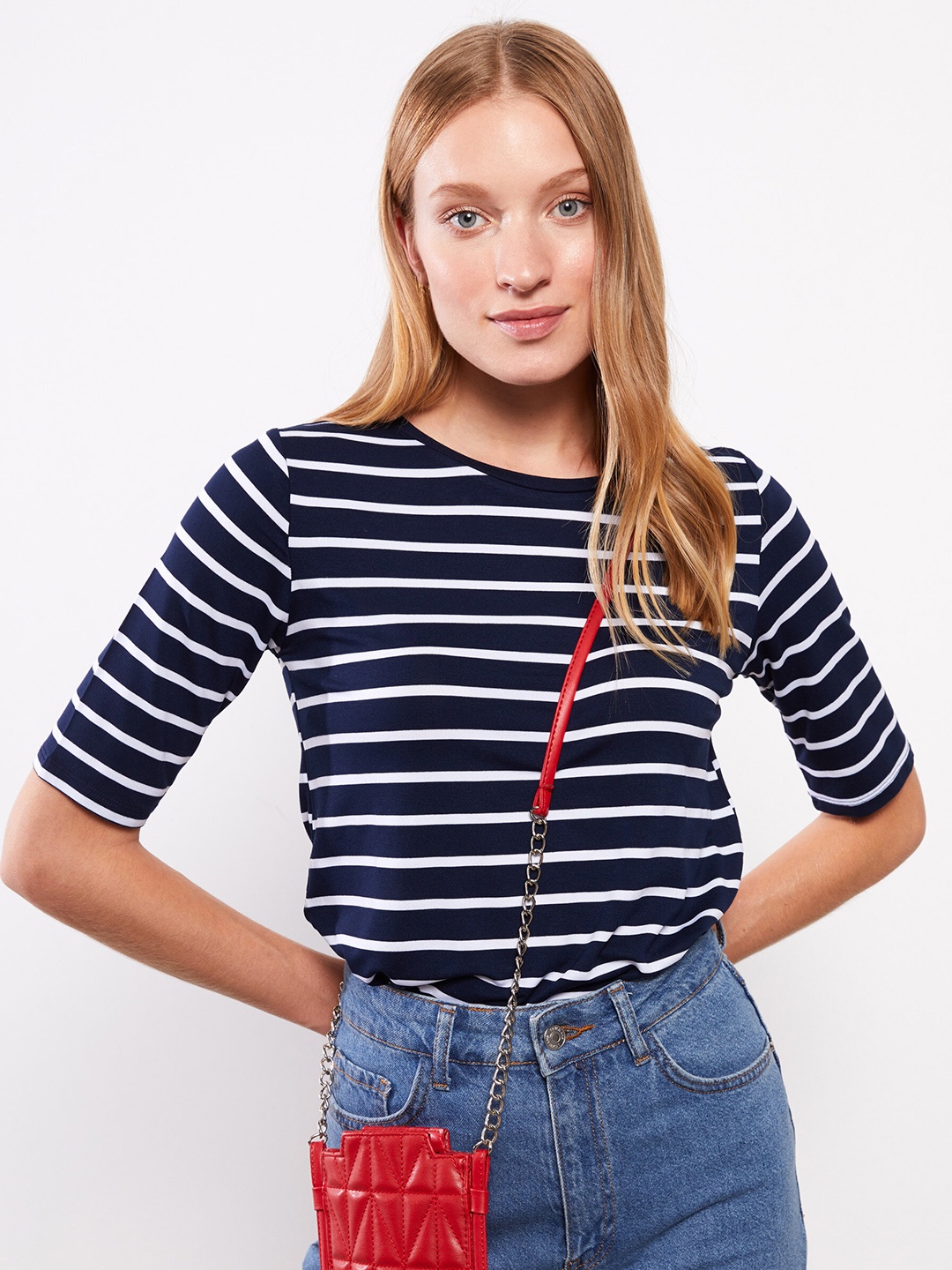 

LC Waikiki Women Striped T-shirt, Navy blue