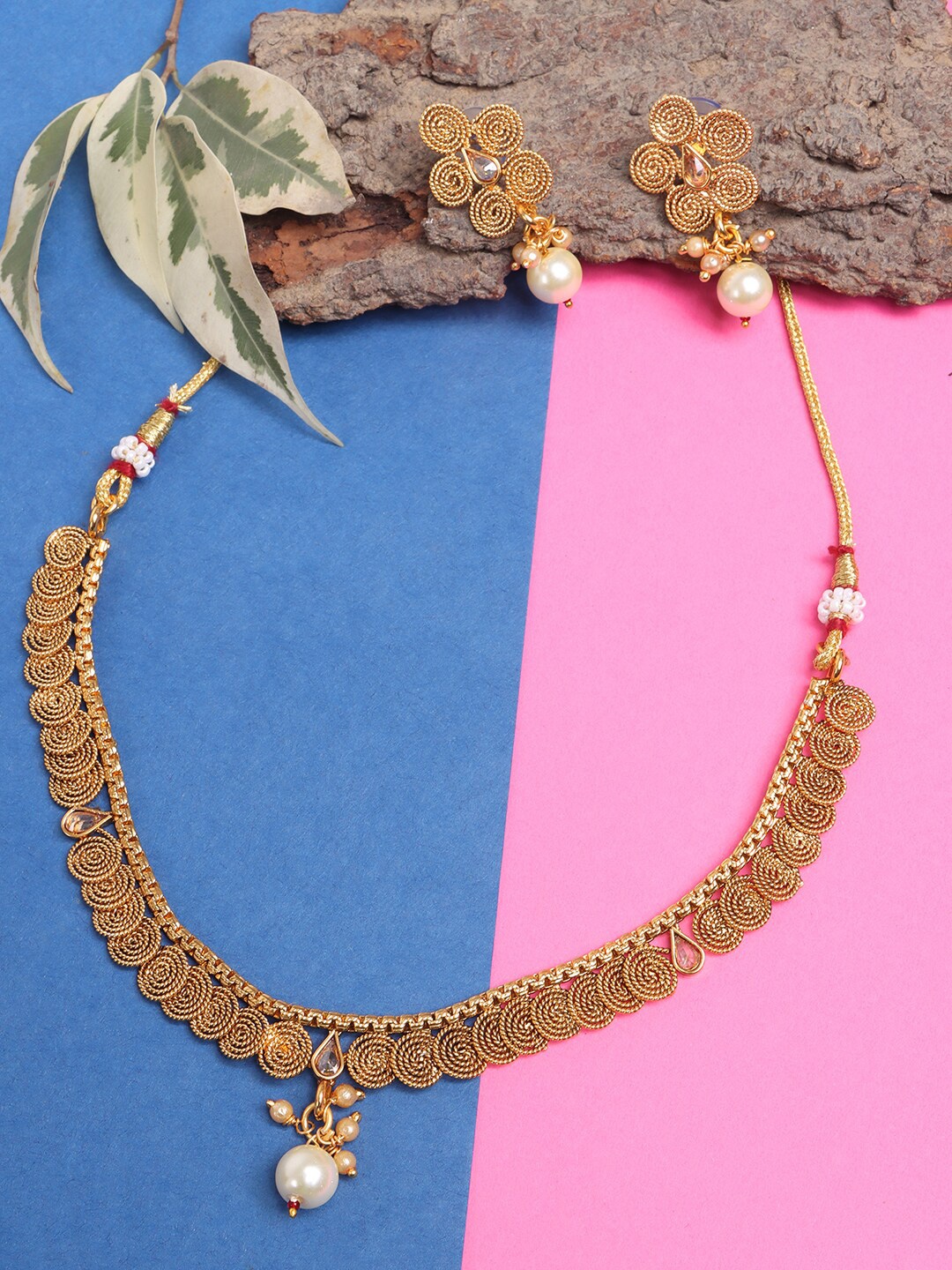 

JEWELS GEHNA Gold-Plated Pearl-Studded Jewellery Set