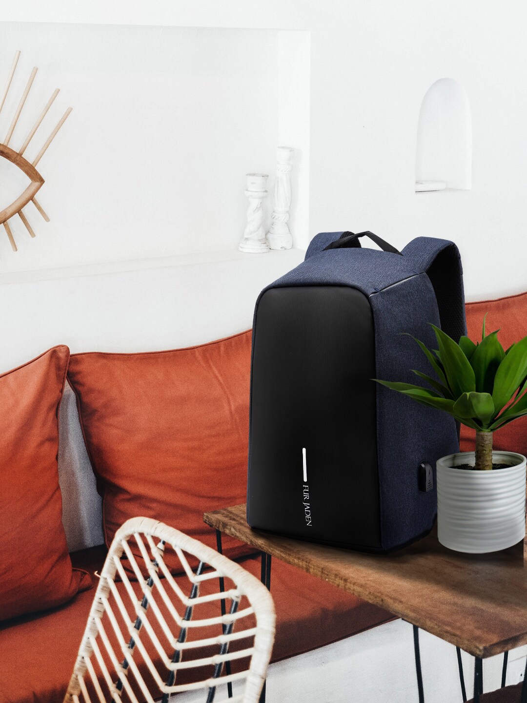 

FUR JADEN Unisex Navy Blue & Black Colourblocked Backpack