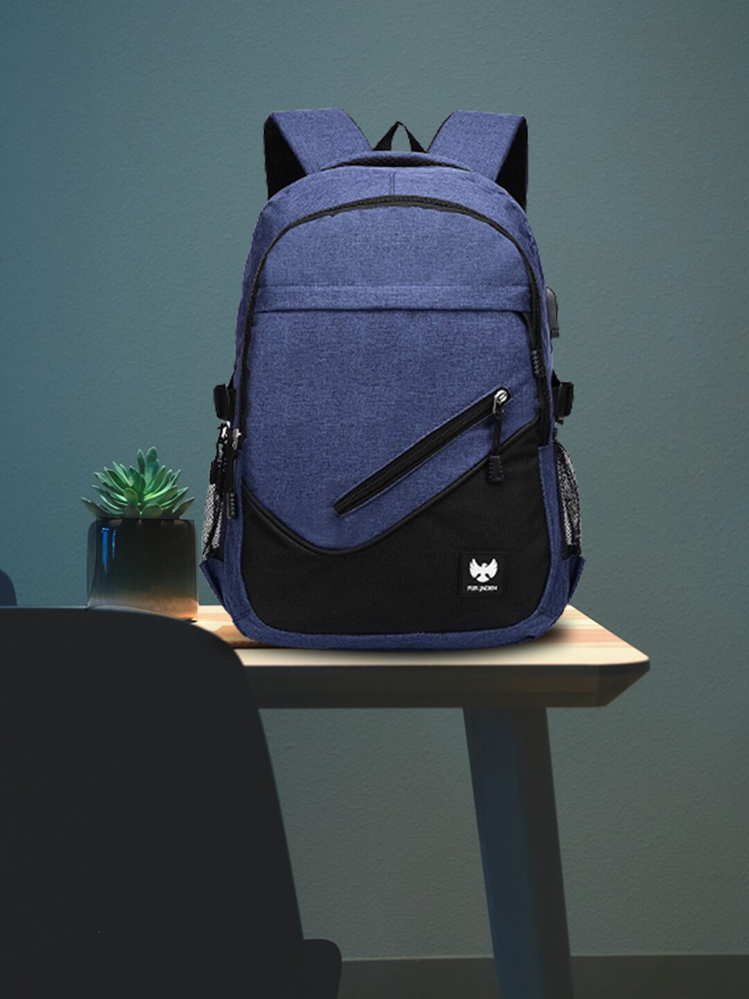 

FUR JADEN Unisex Navy Blue & Black Colourblocked Backpack