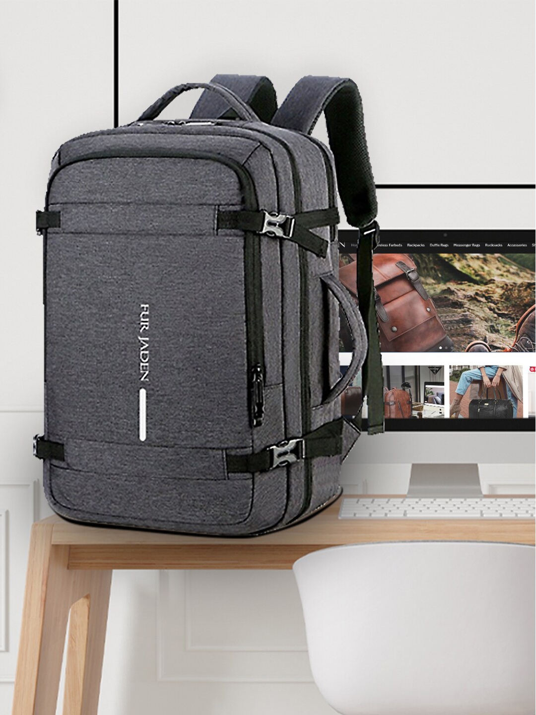 

FUR JADEN Unisex Grey & Black Solid Backpack