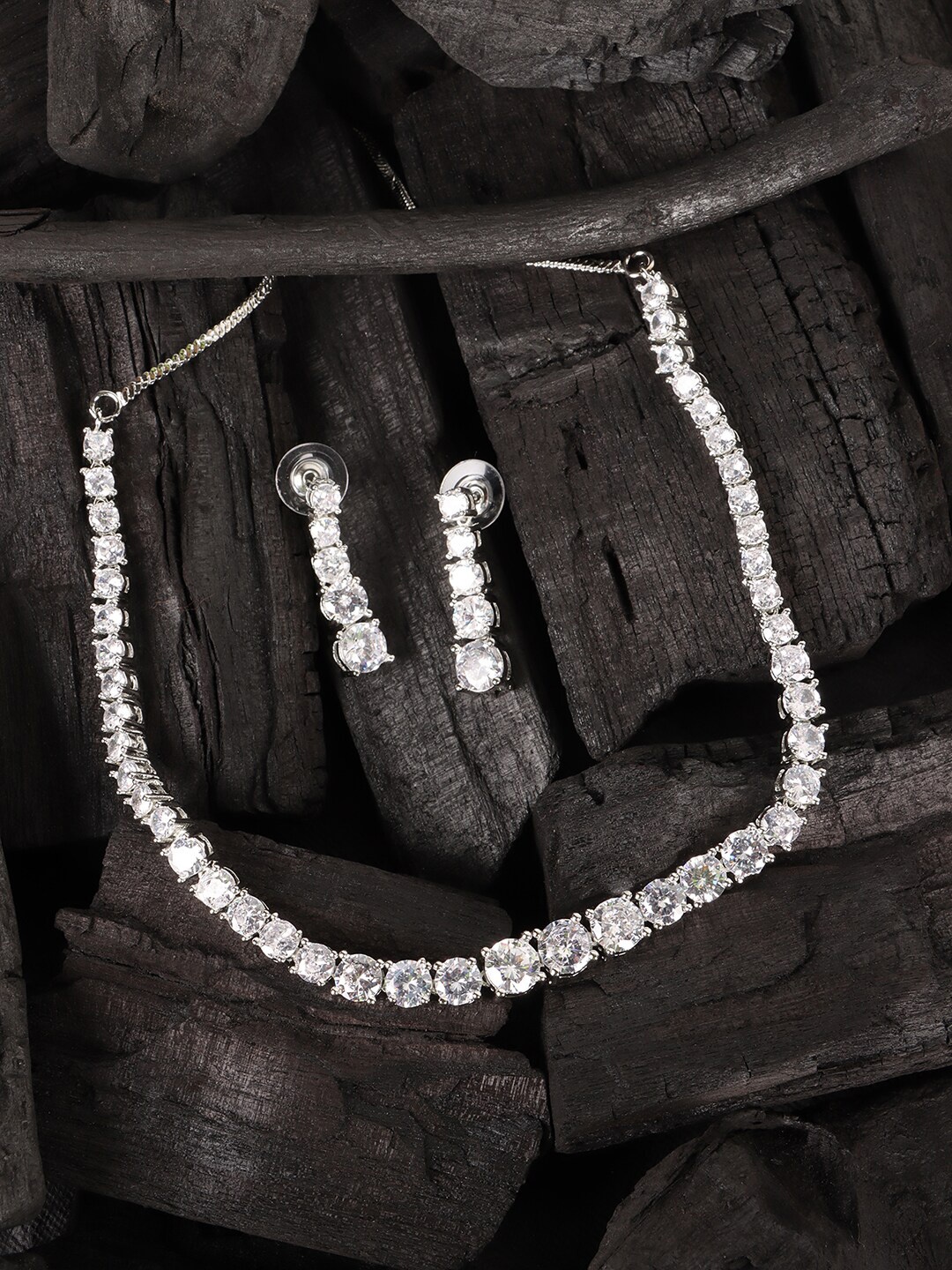 

JEWELS GEHNA Silver-Plated White AD-Studded Jewellery Set
