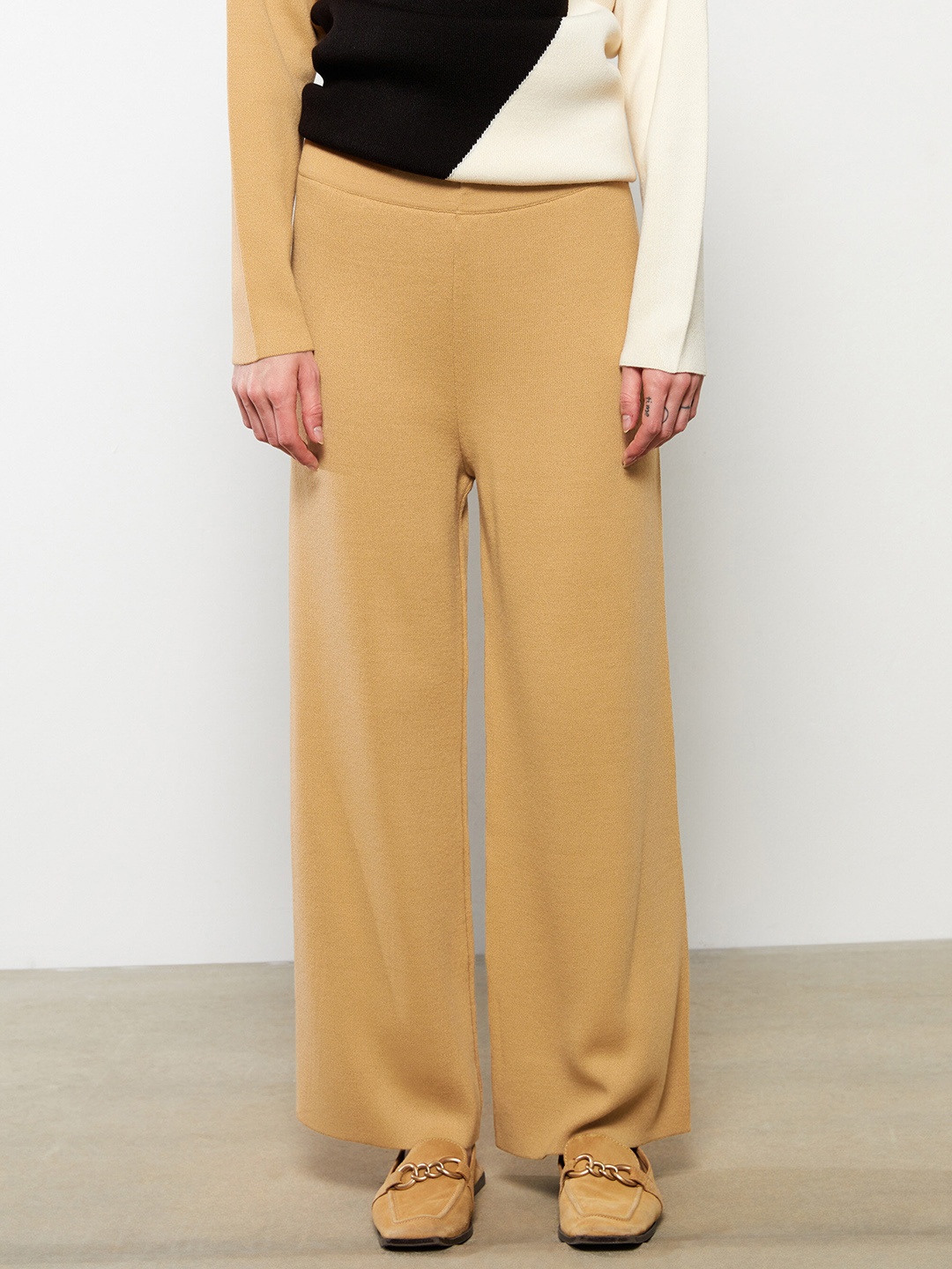 

LC Waikiki Women Beige Solid Acrylic Regular Fit Knitted Trousers