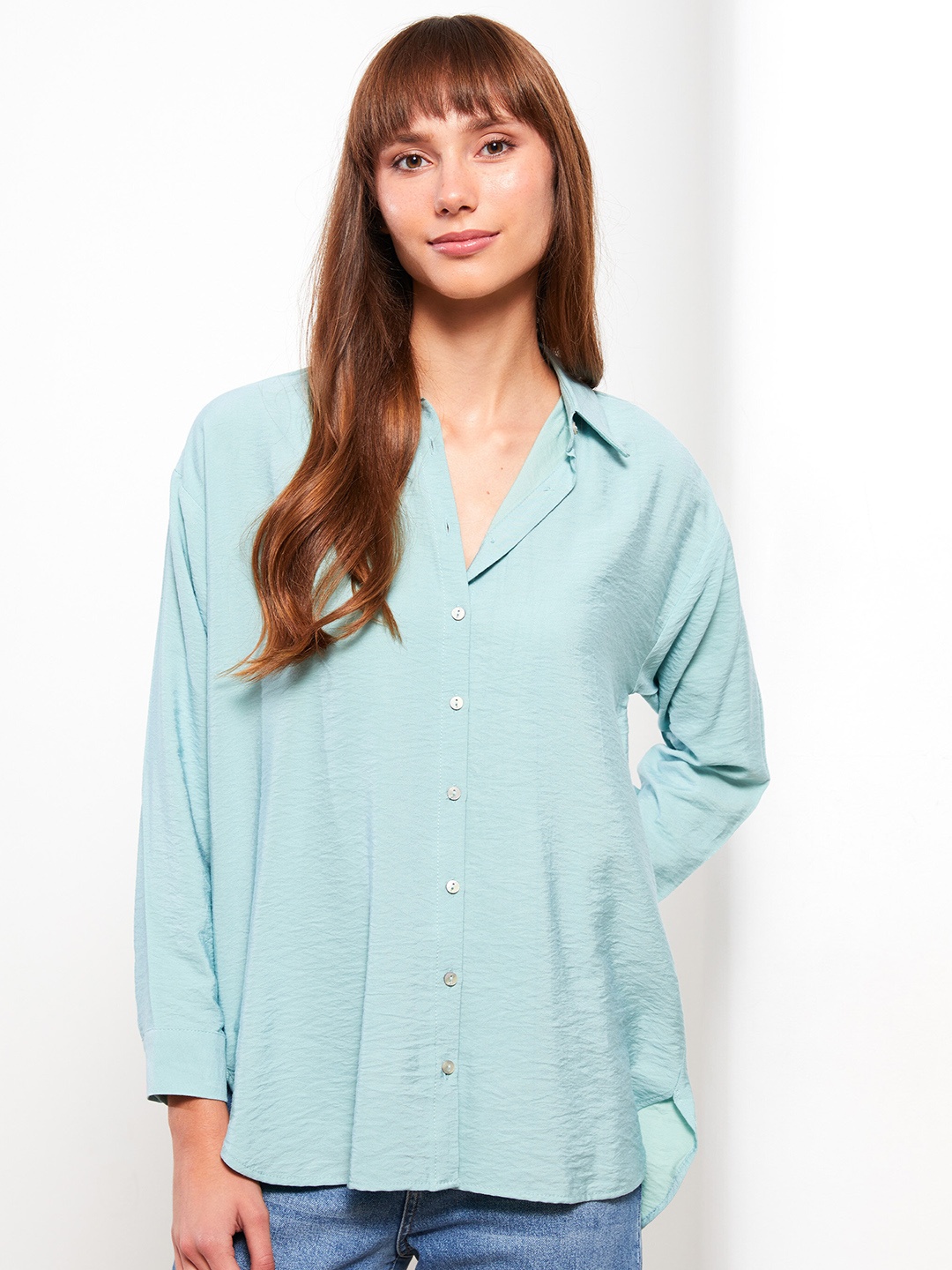 

LC Waikiki Women Sea Green Longline Casual Shirt