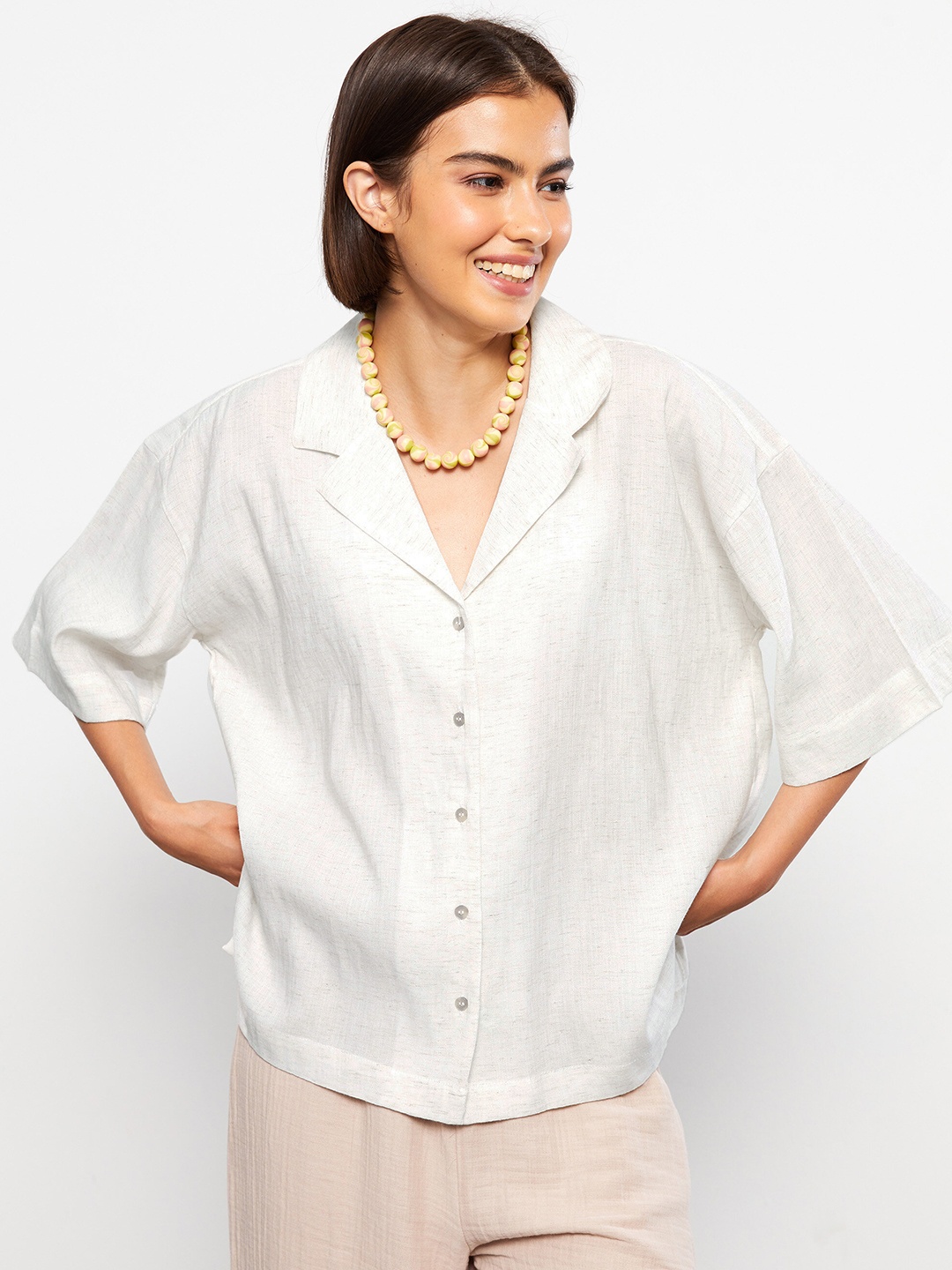 

LC Waikiki Drop-Shoulder Sleeves Boxy Casual Shirt, White