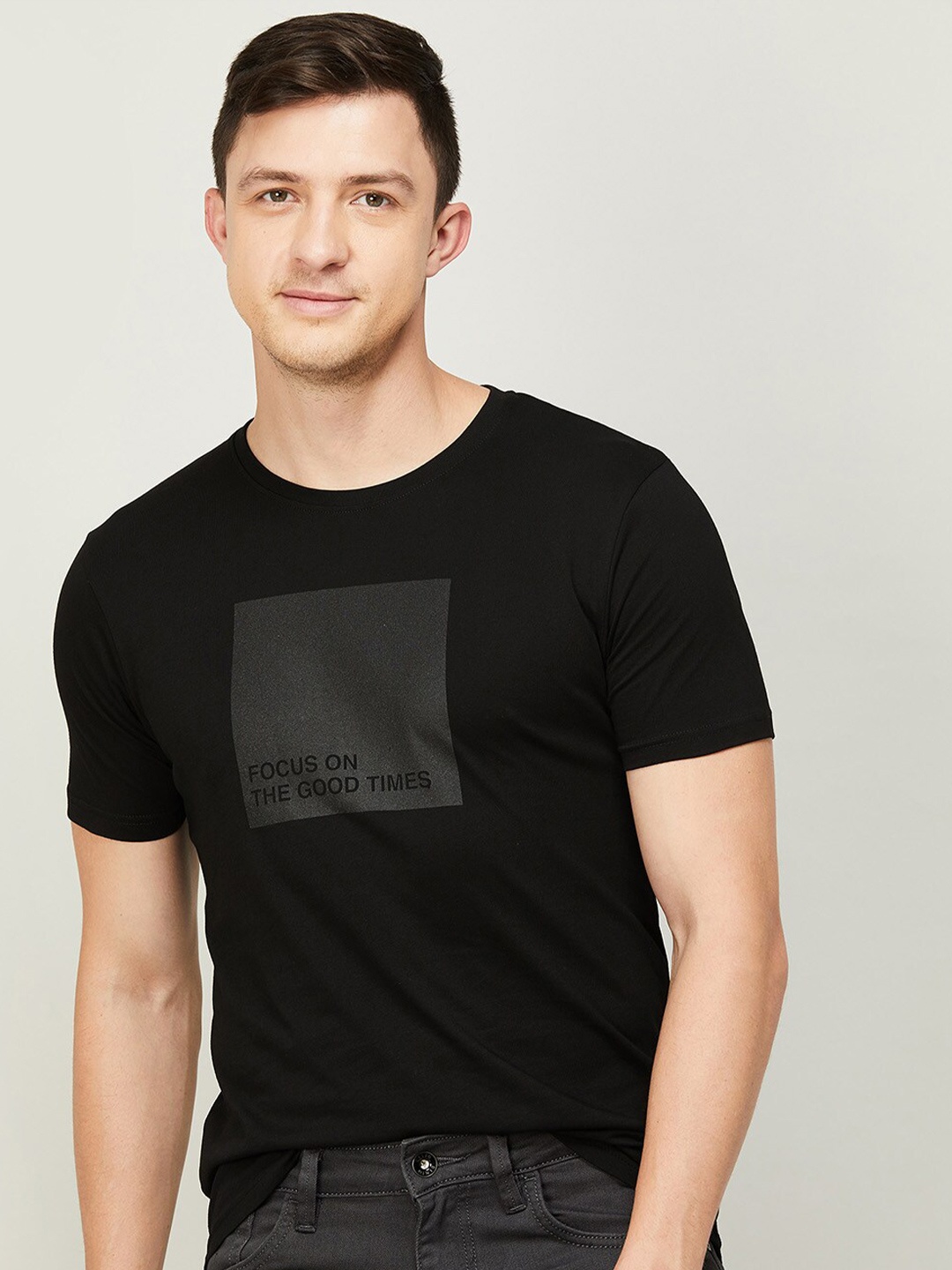 

Fame Forever by Lifestyle Men Black Typography Printed Slim Fit Cotton T-shirt