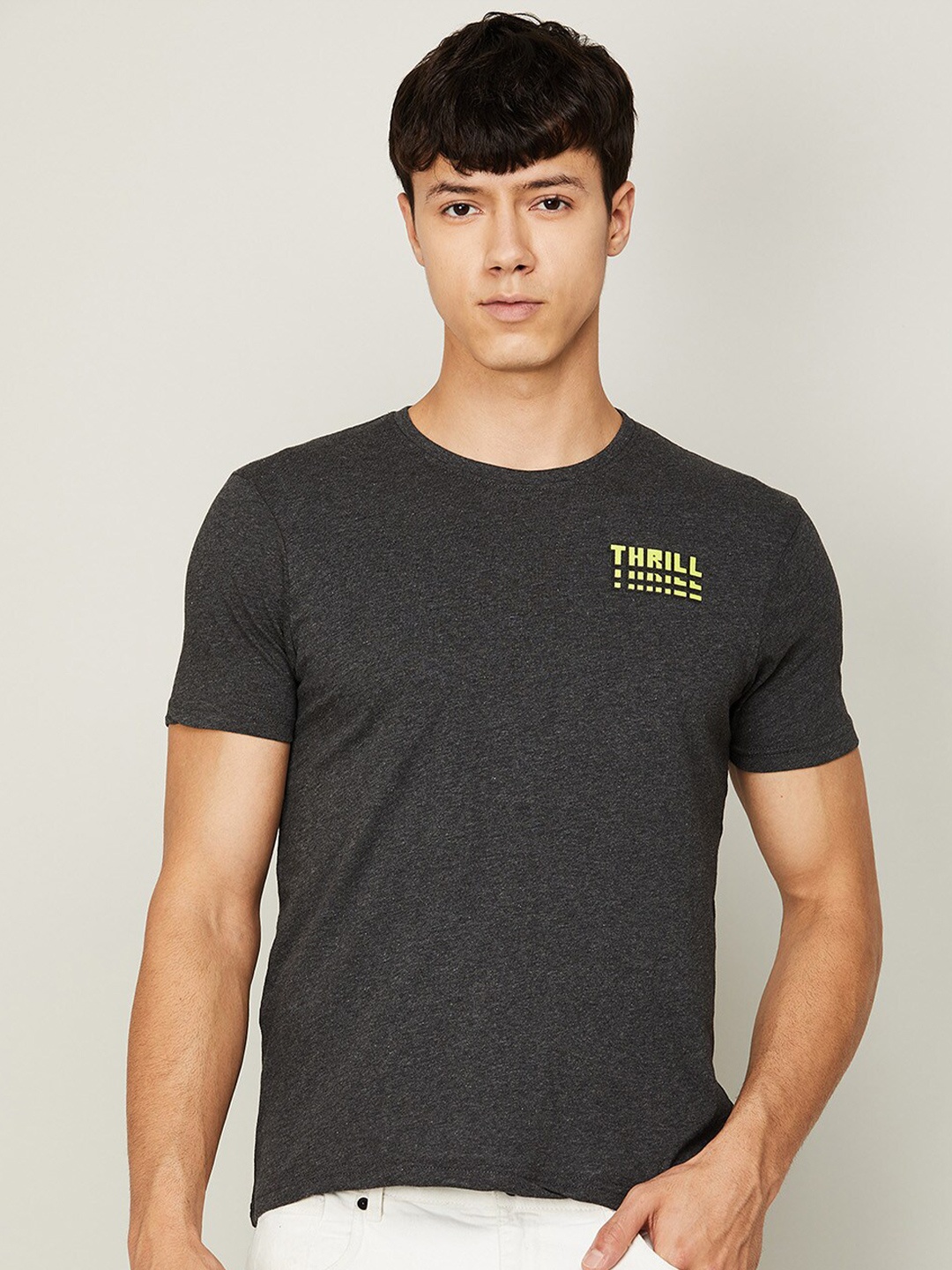 

Fame Forever by Lifestyle Men Charcoal Slim Fit Cotton T-shirt