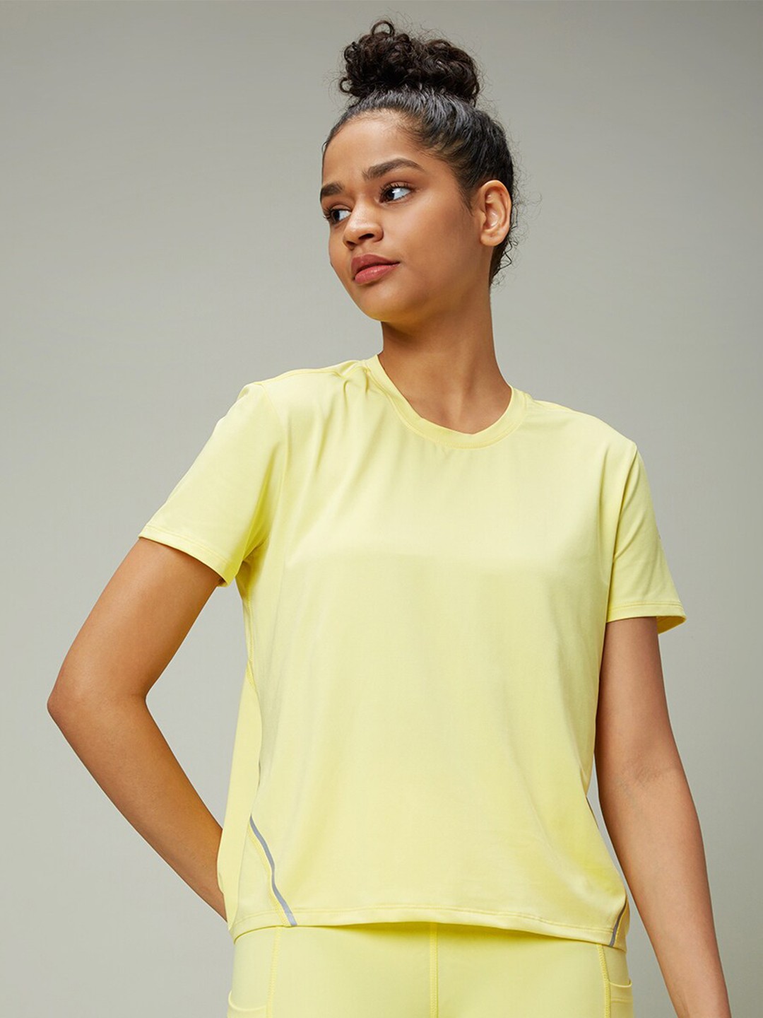 

Silvertraq Women Yellow Solid Anti Odour Sports Crop T-shirt