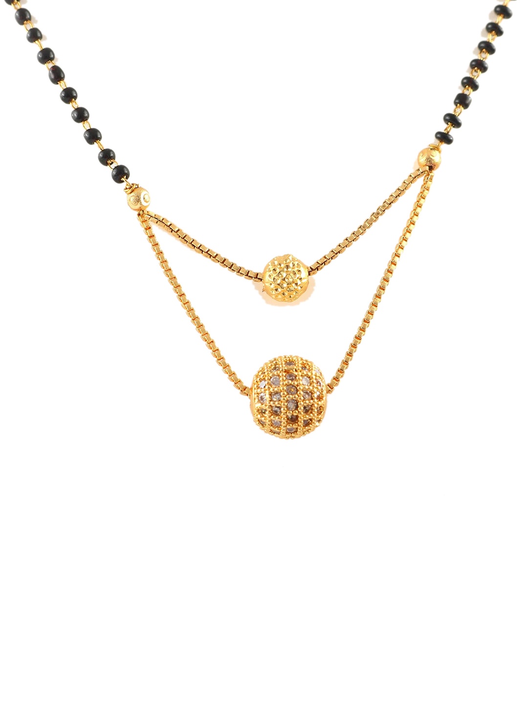 

Jewar Mandi Gold-Plated & Black Beaded & AD Stone-Studded Mangalsutra