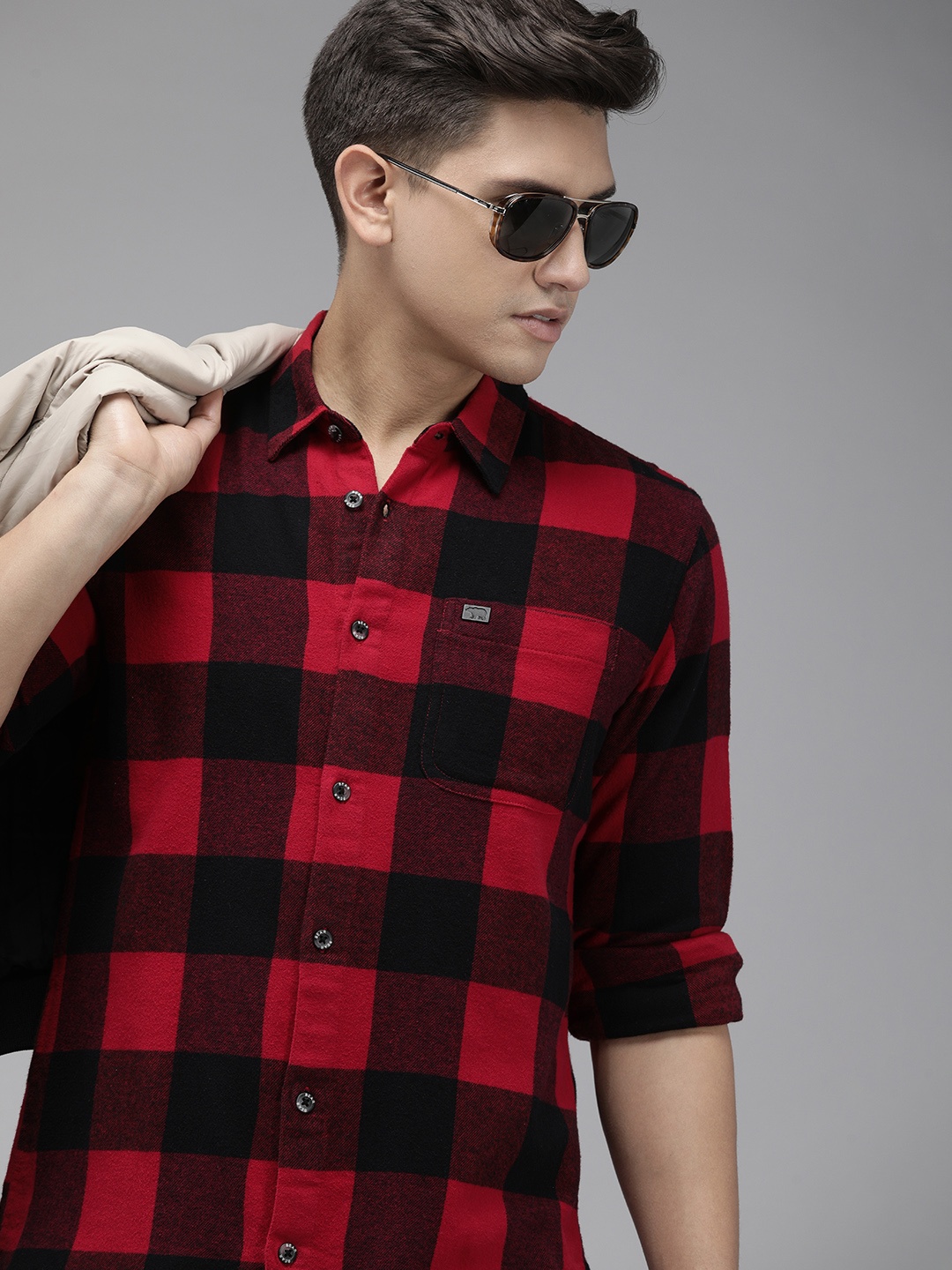 

THE BEAR HOUSE Men Red Slim Fit Checked Casual Shirt
