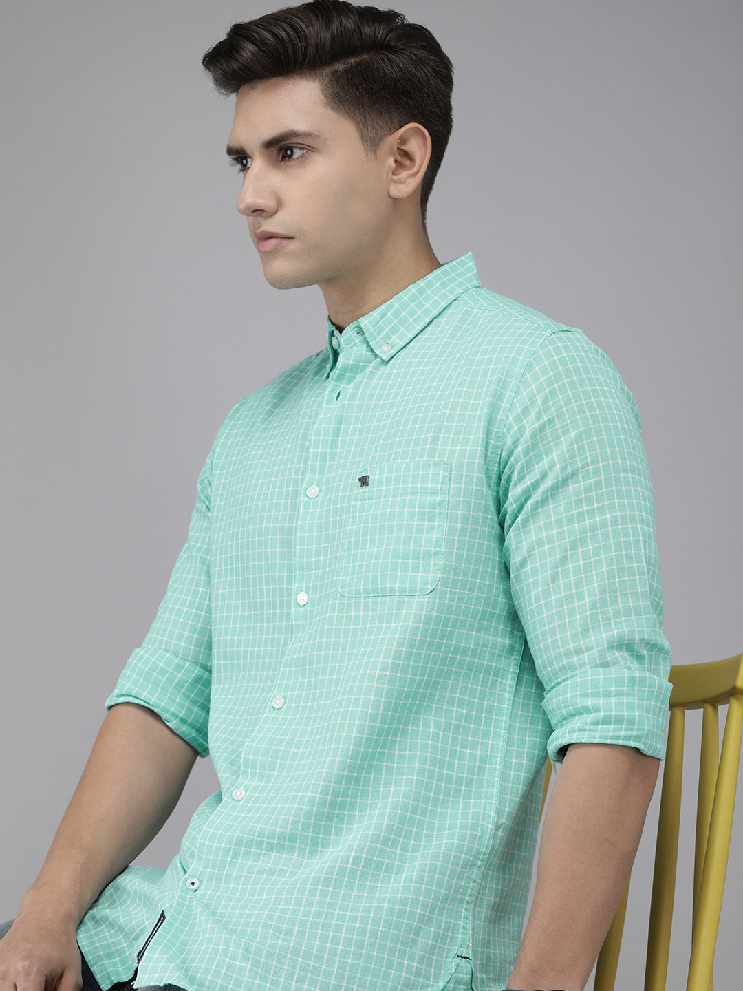 

THE BEAR HOUSE Men Green Slim Fit Checked Casual Shirt