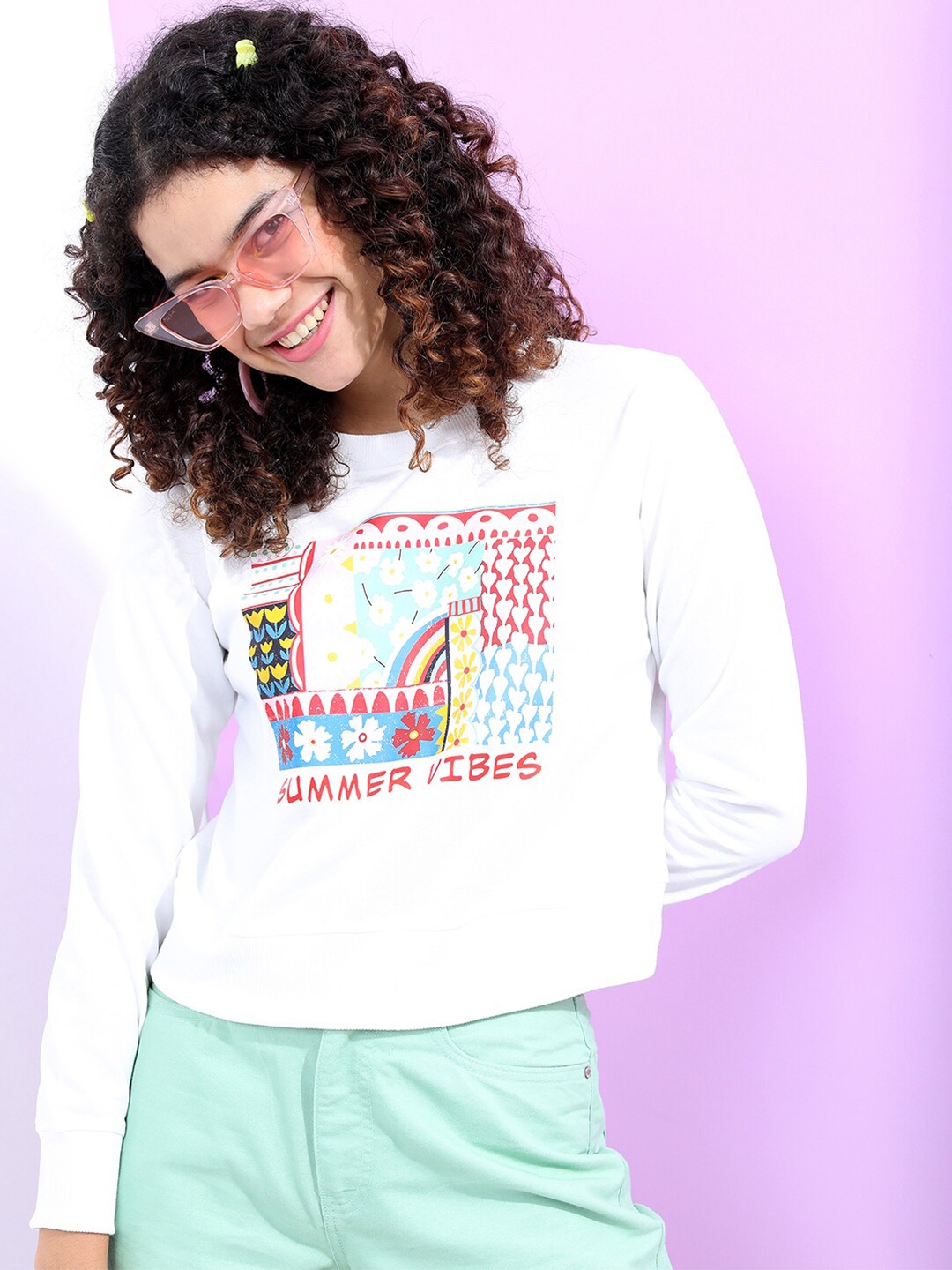 

Tokyo Talkies Women White Printed Sweatshirt