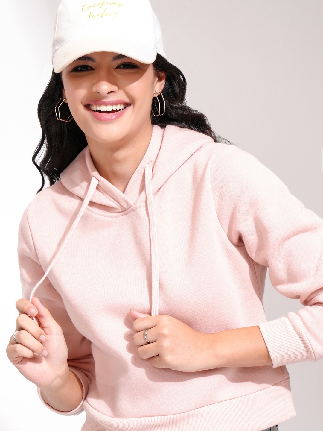 

Tokyo Talkies Women Pink Hooded Sweatshirt