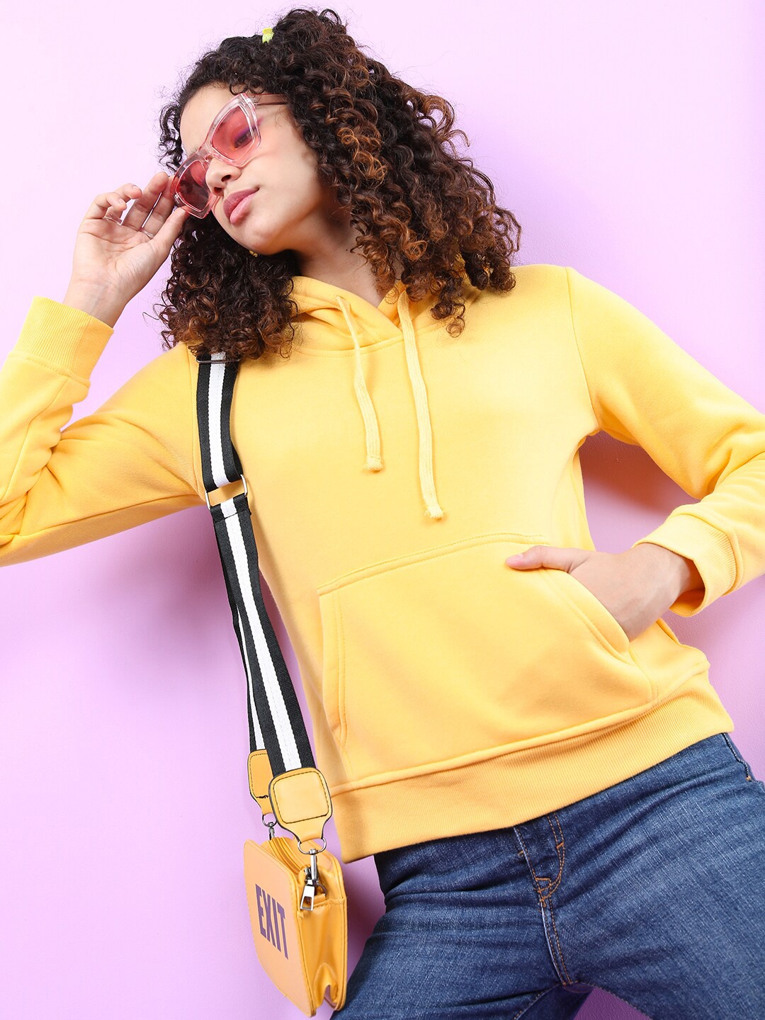 

Tokyo Talkies Women Yellow Hooded Sweatshirt