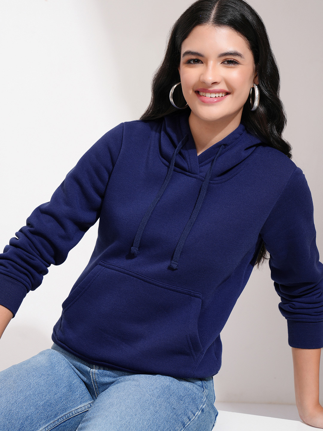 

Tokyo Talkies Women Navy Blue Hooded Sweatshirt