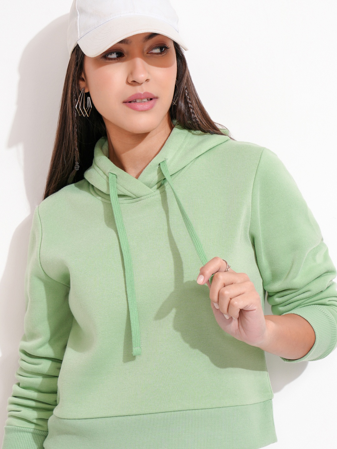 

Tokyo Talkies Women Sea Green Hooded Sweatshirt