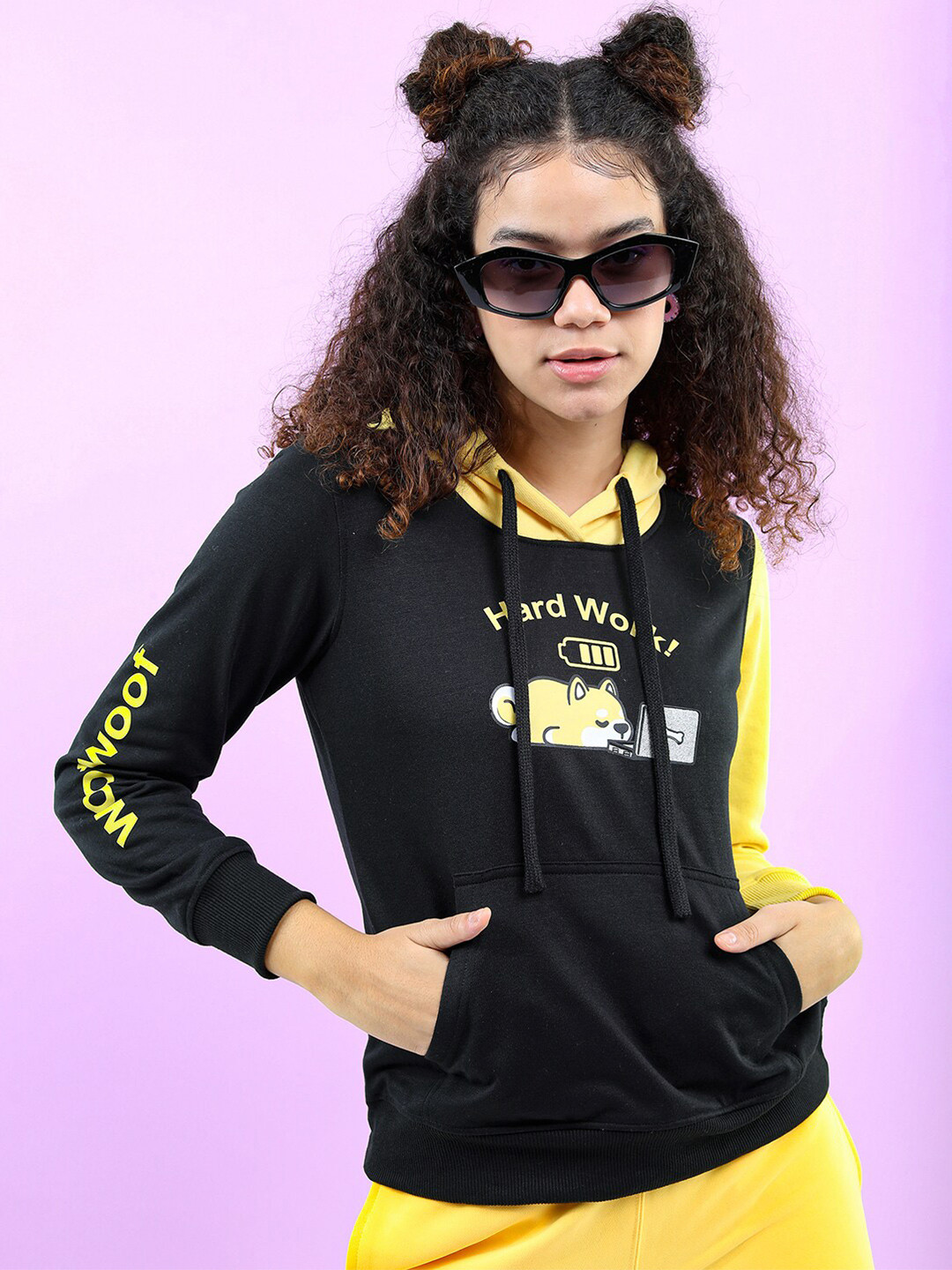 

Tokyo Talkies Women Black Printed Hooded Sweatshirt
