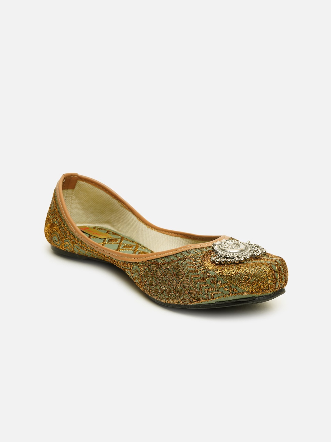 

Ta Chic Women Green & Gold Toned Embellished Ethnic Mojaris Flats