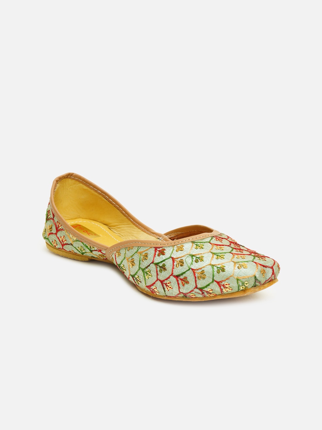 

Ta Chic Women Lime Green Printed Ethnic Mojaris Flats