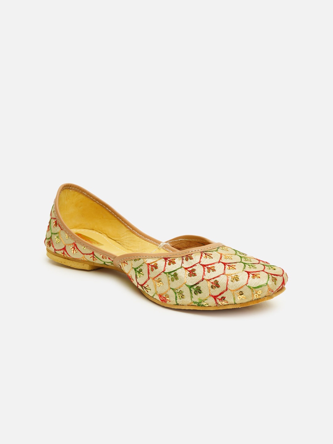

Ta Chic Women Gold-Toned Printed Ethnic Mojaris Flats