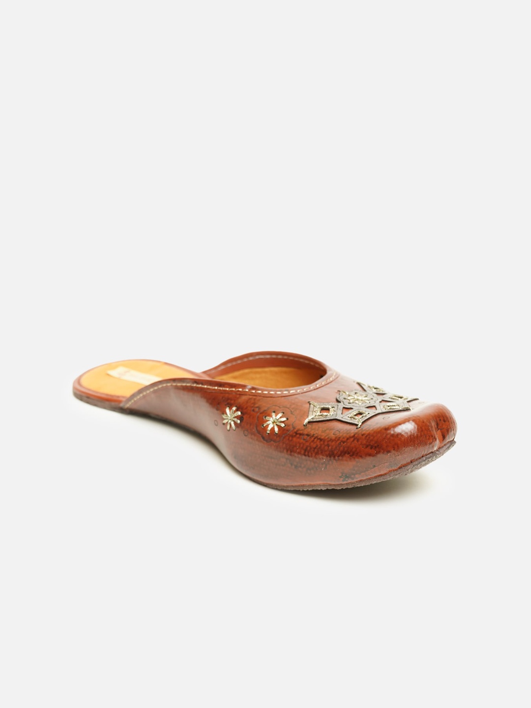 

Ta Chic Women Brown Printed Mojaris with Laser Cuts Flats