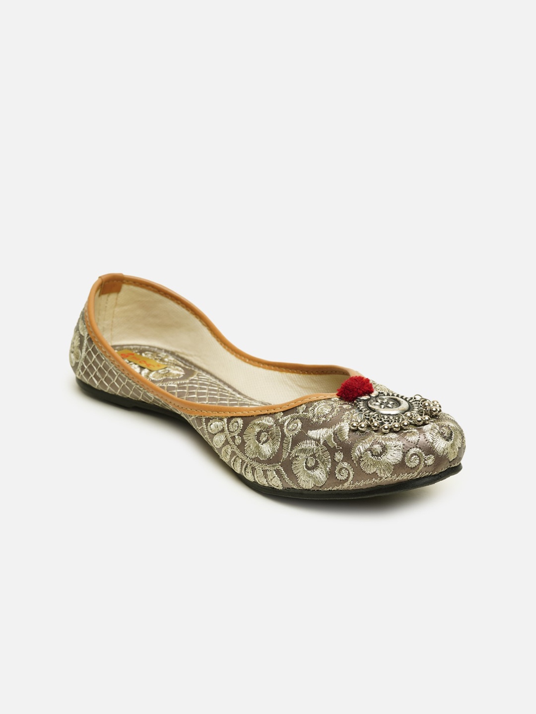 

Ta Chic Women Brown & Silver-Toned Ethnic Mojaris Flats