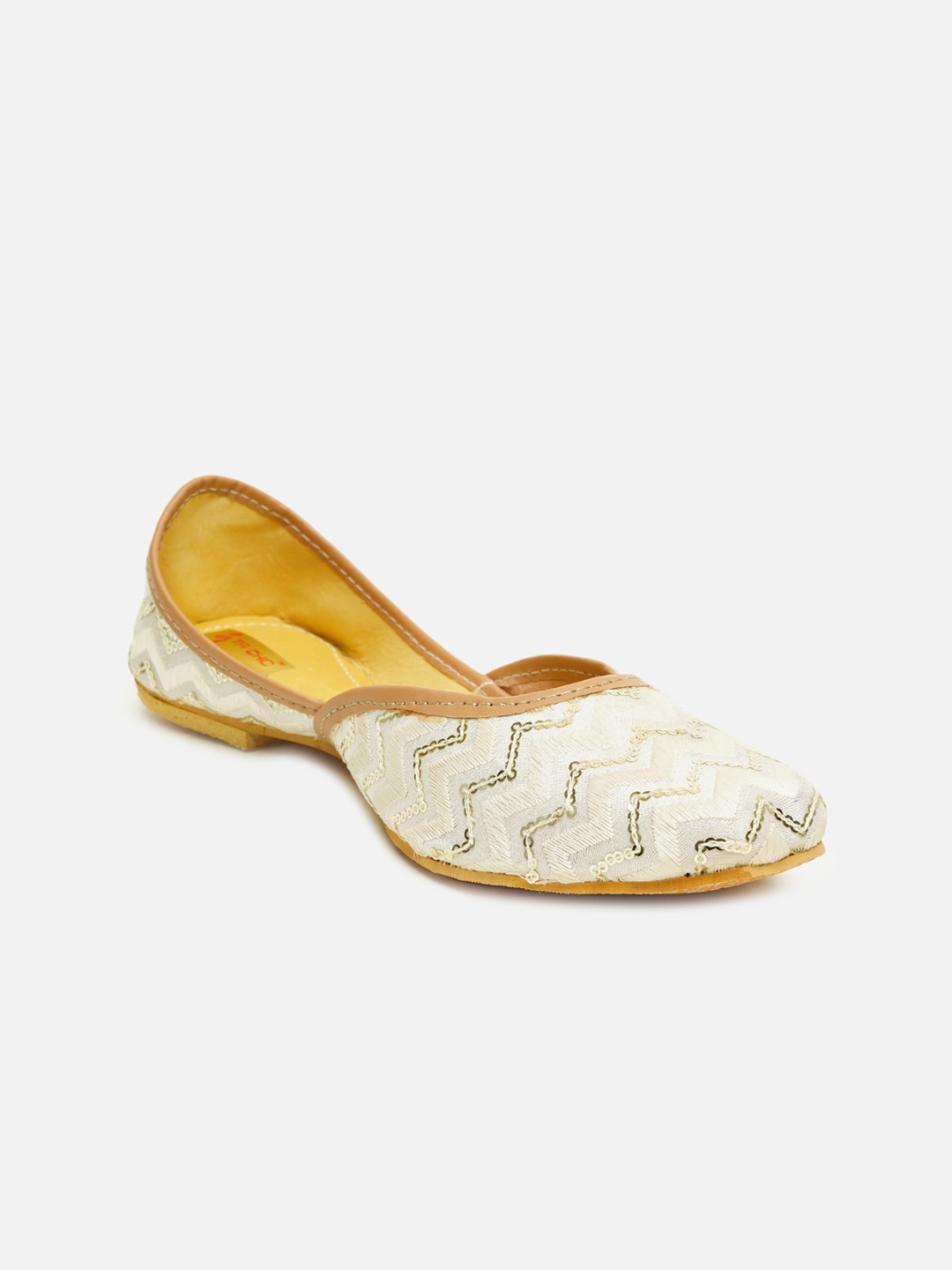 

Ta Chic Women White Printed Ethnic Mojaris Flats