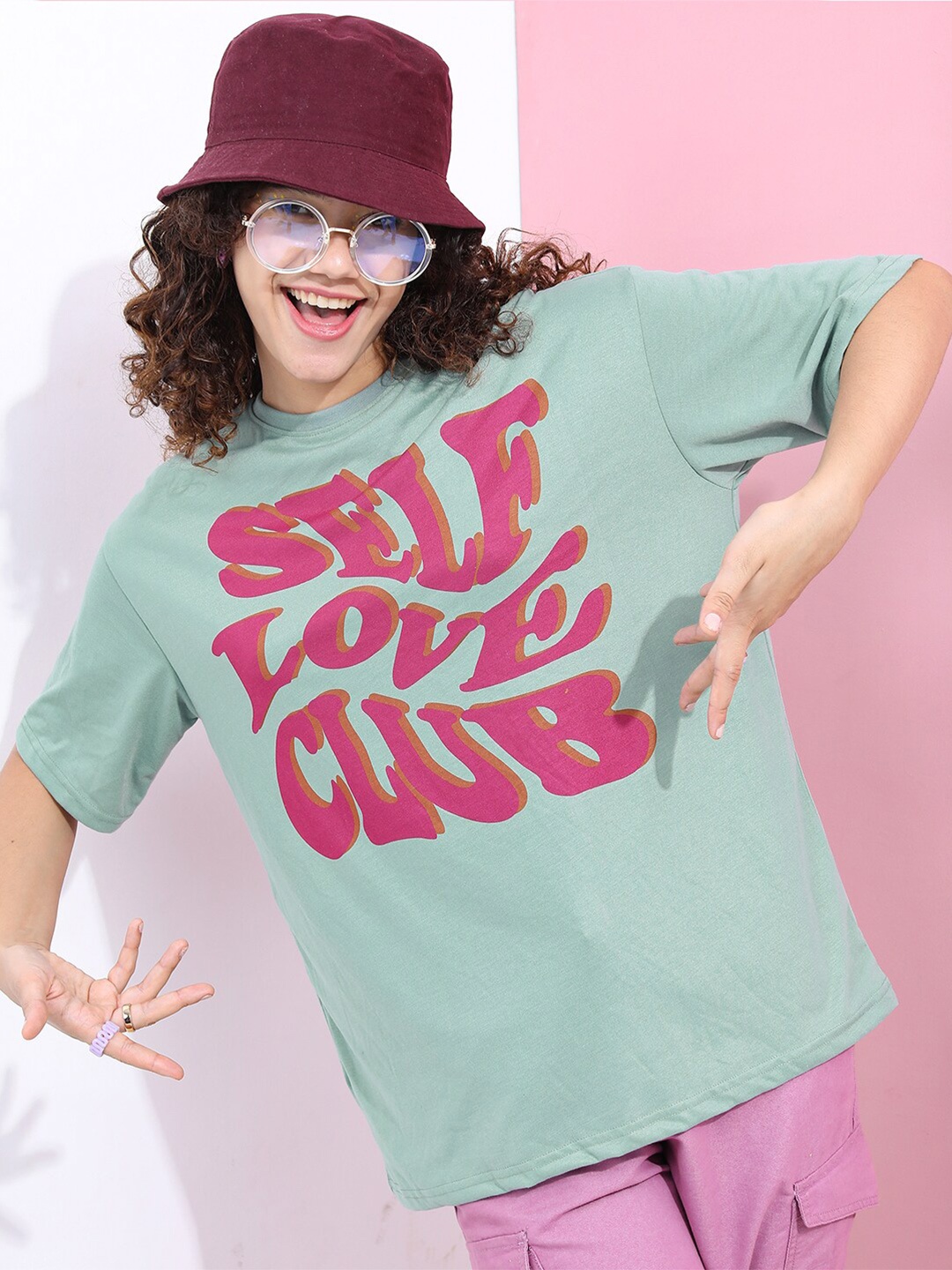 

Tokyo Talkies Typography Printed Oversized T-shirt, Green