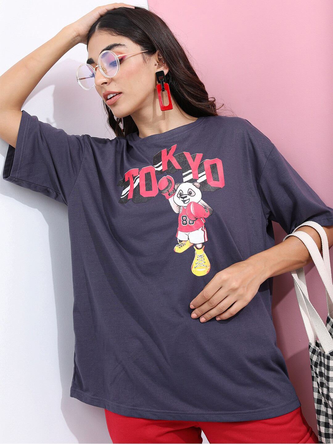 

Tokyo Talkies Printed Oversized T-shirt, Purple