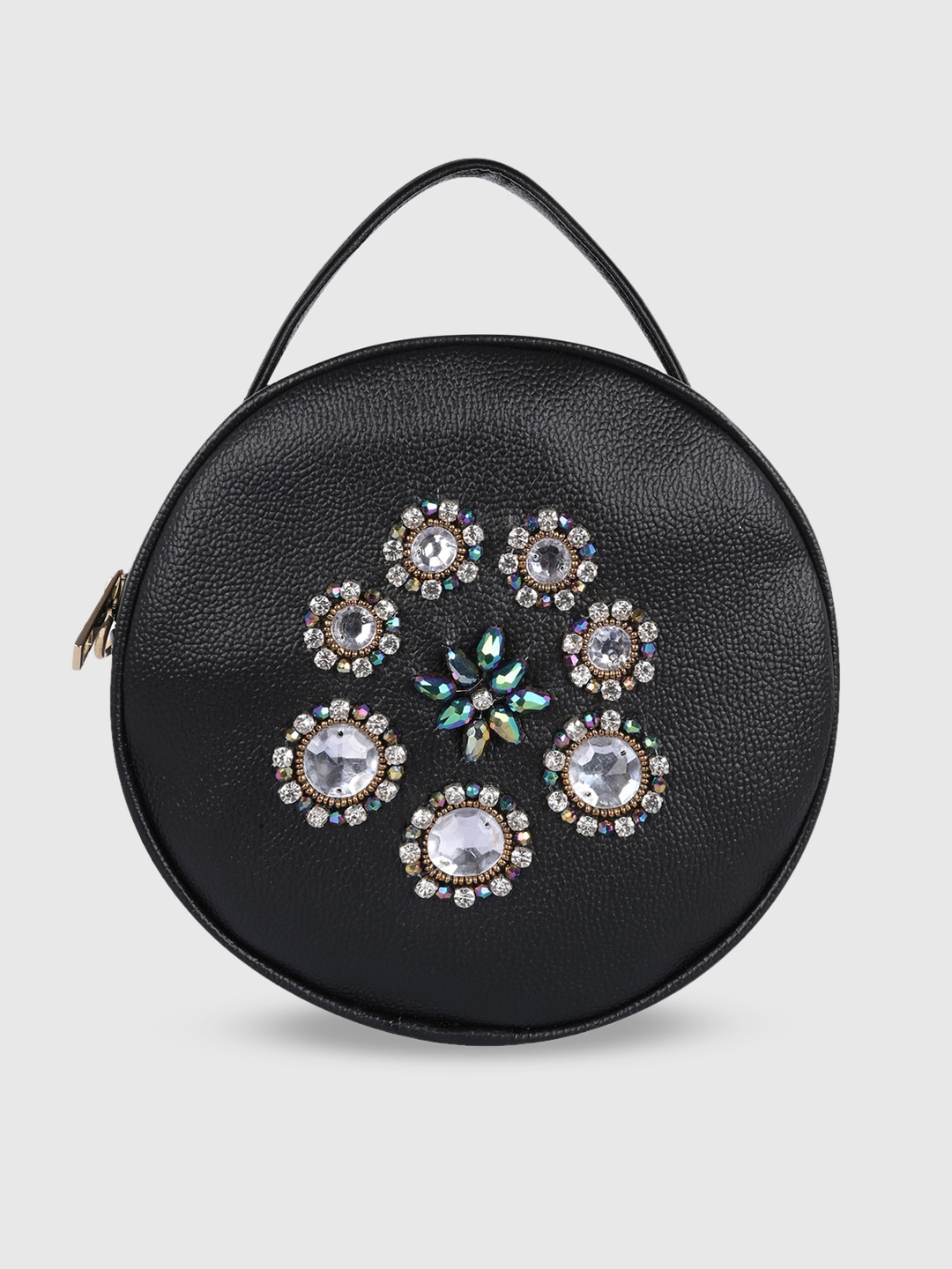 

Bagsy Malone Black Floral Embellished PU Structured Sling Bag