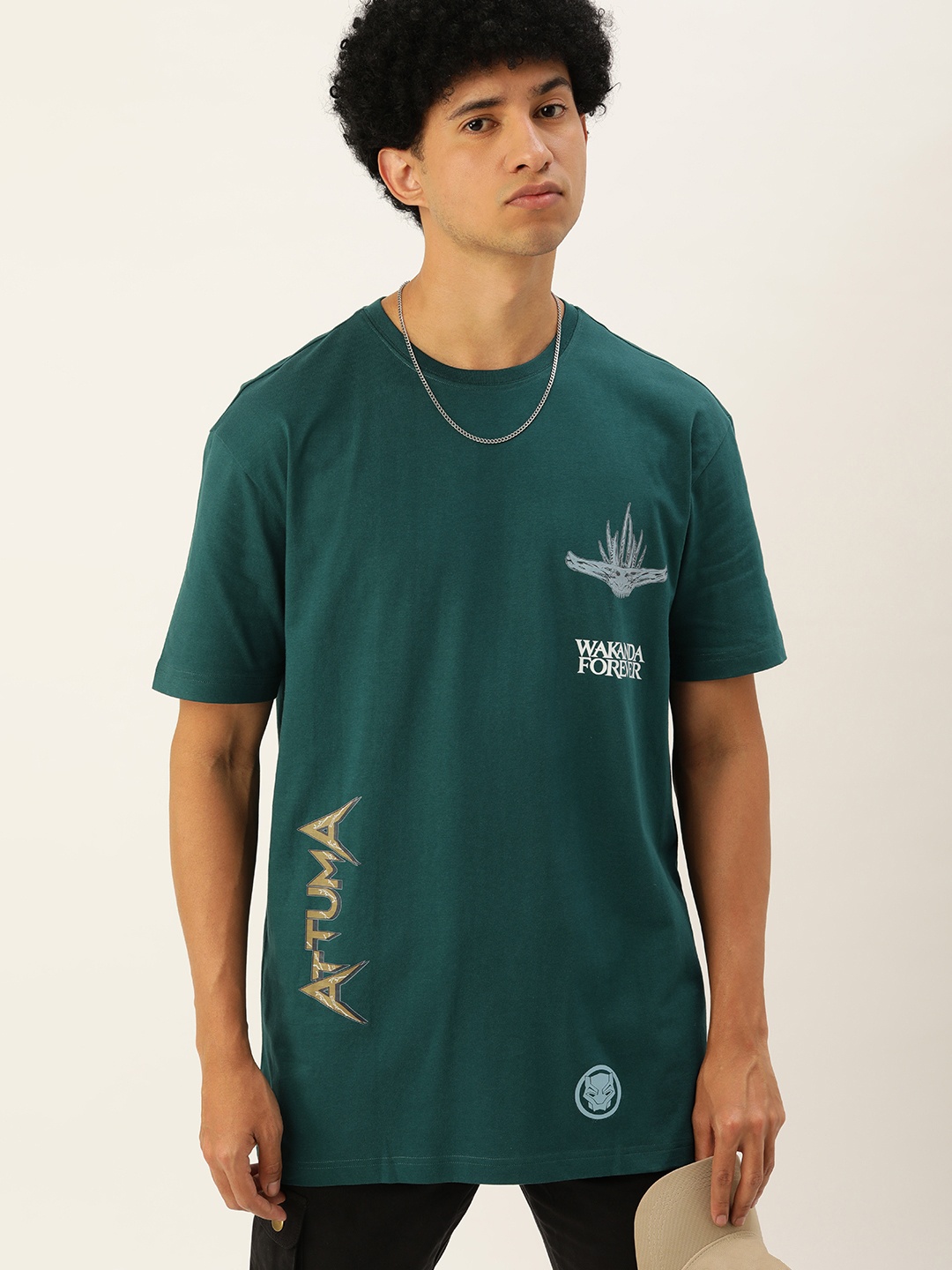 

Kook N Keech Men Teal Green Marvel Black Panther Printed Oversized Fit T-shirt