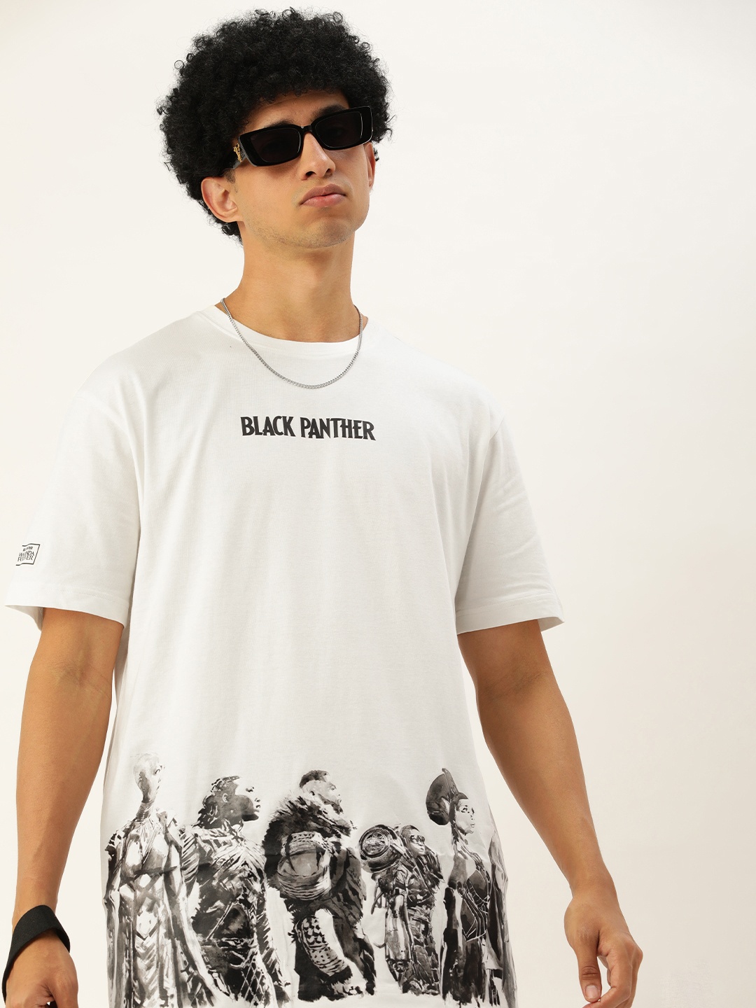 

Kook N Keech Men Off White & Black Cotton Marvel Black Panther Printed Oversized Fit T-shirt