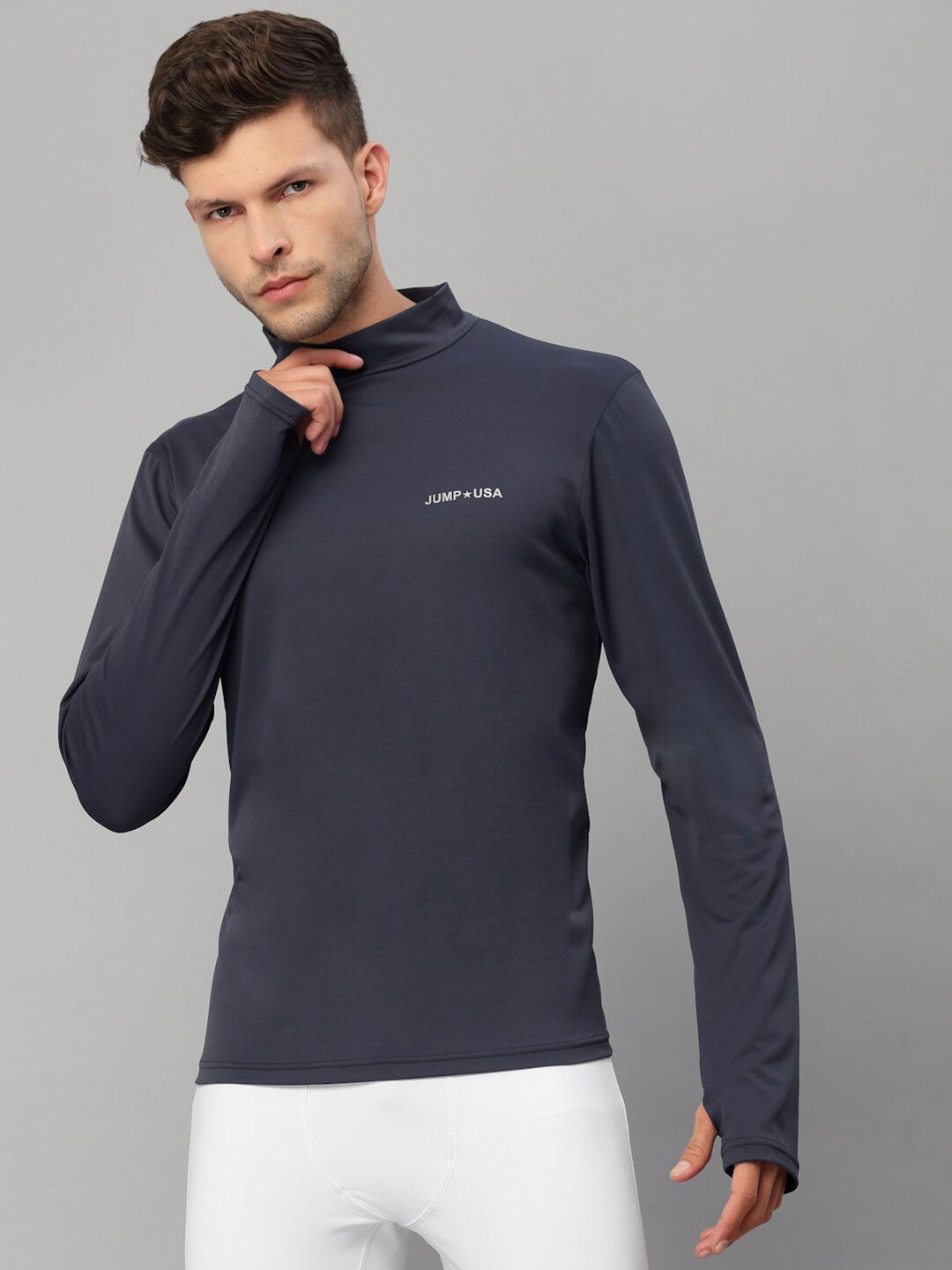 

JUMP USA Men Navy Blue High Neck T-shirt