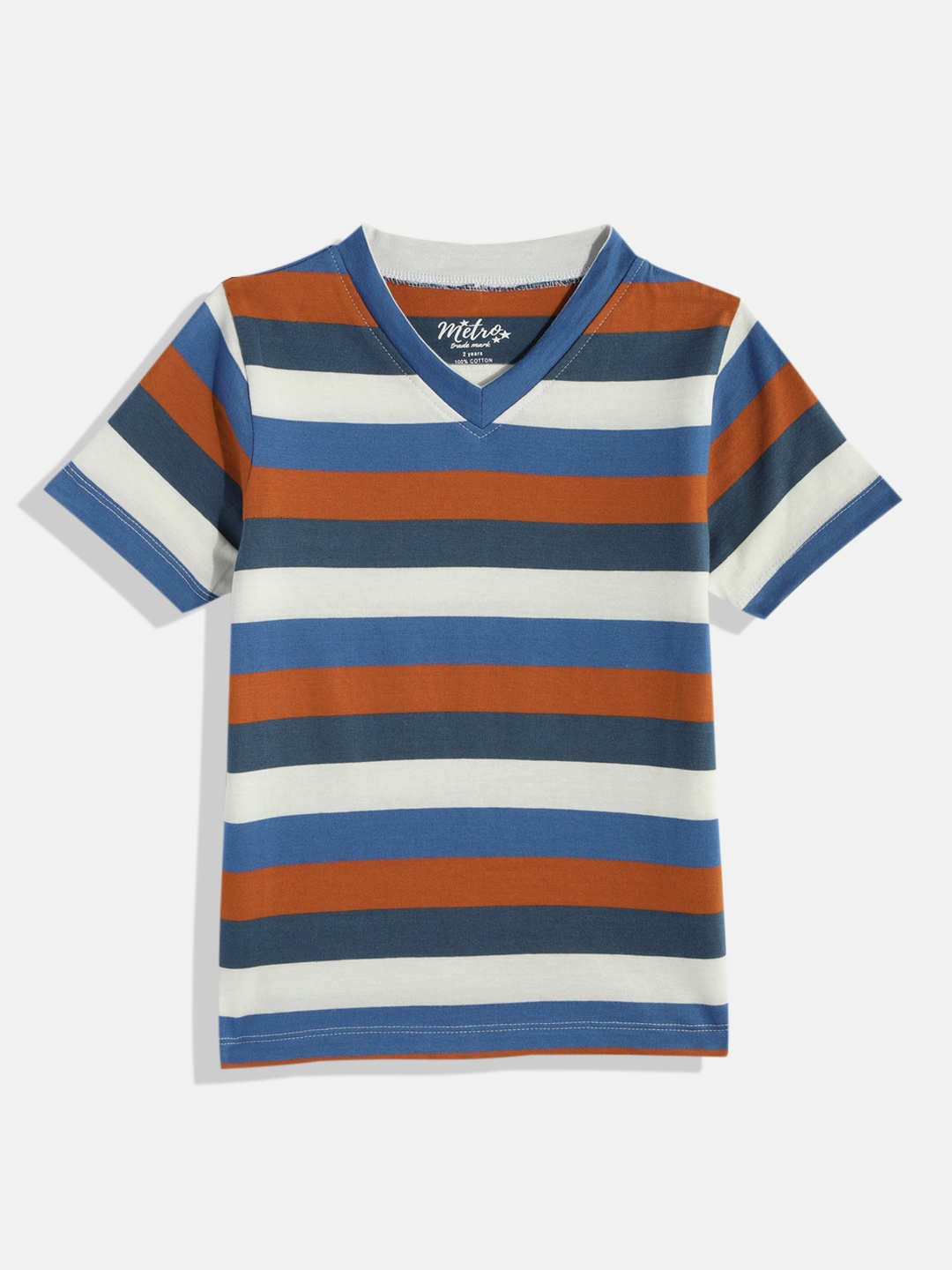 

METRO KIDS COMPANY Boys White & Blue Striped T-shirt