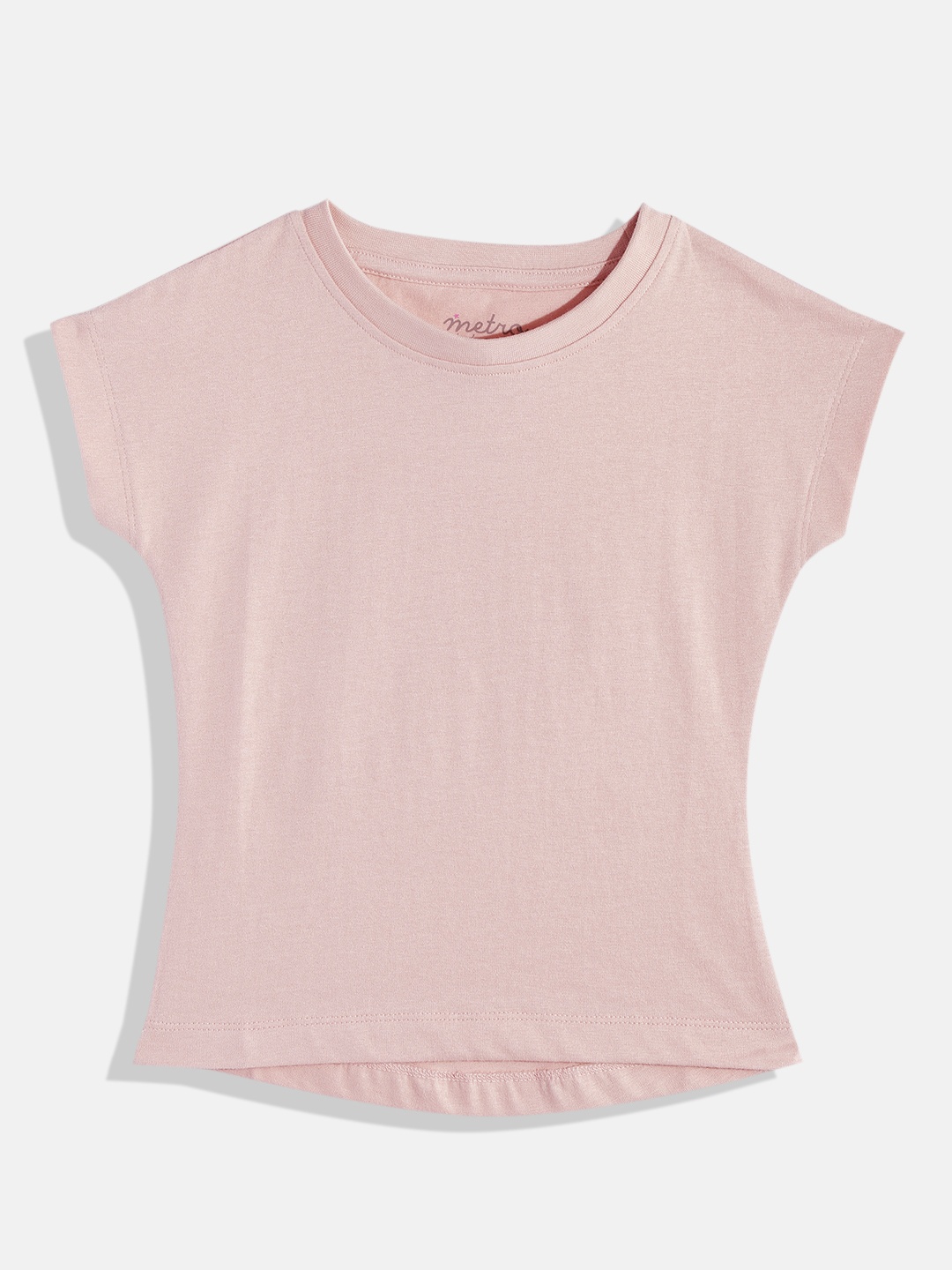 

METRO KIDS COMPANY Girls Peach-Coloured Solid Crop Top