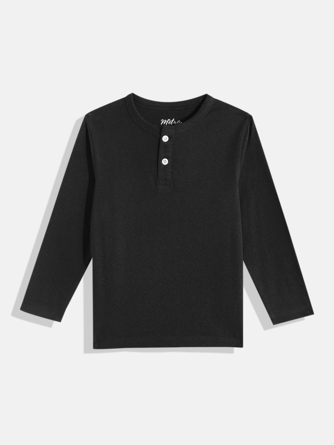 

METRO KIDS COMPANY Boys Black Solid Henley Neck T-shirt