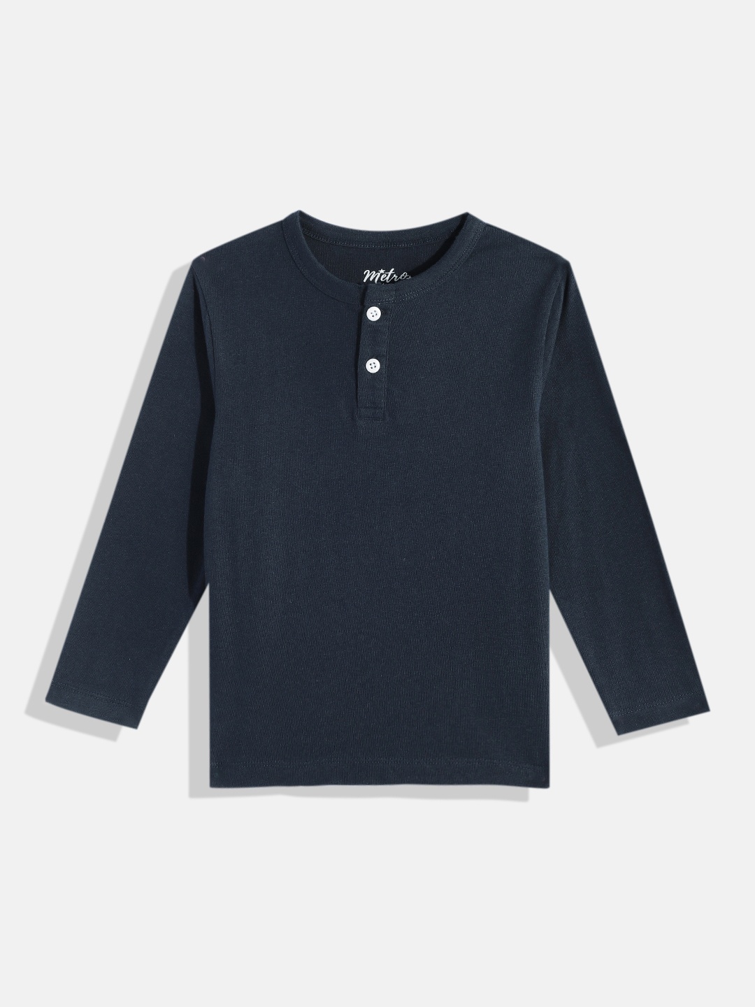

METRO KIDS COMPANY Boys Navy Blue Solid Henley Neck T-shirt