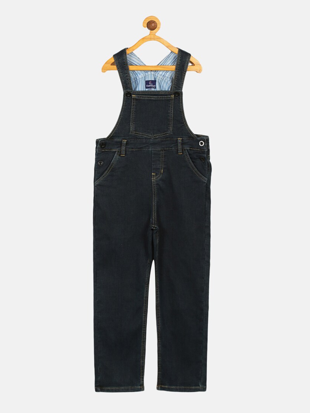 

KiddoPanti Boys Grey Solid Pure Cotton Dungarees