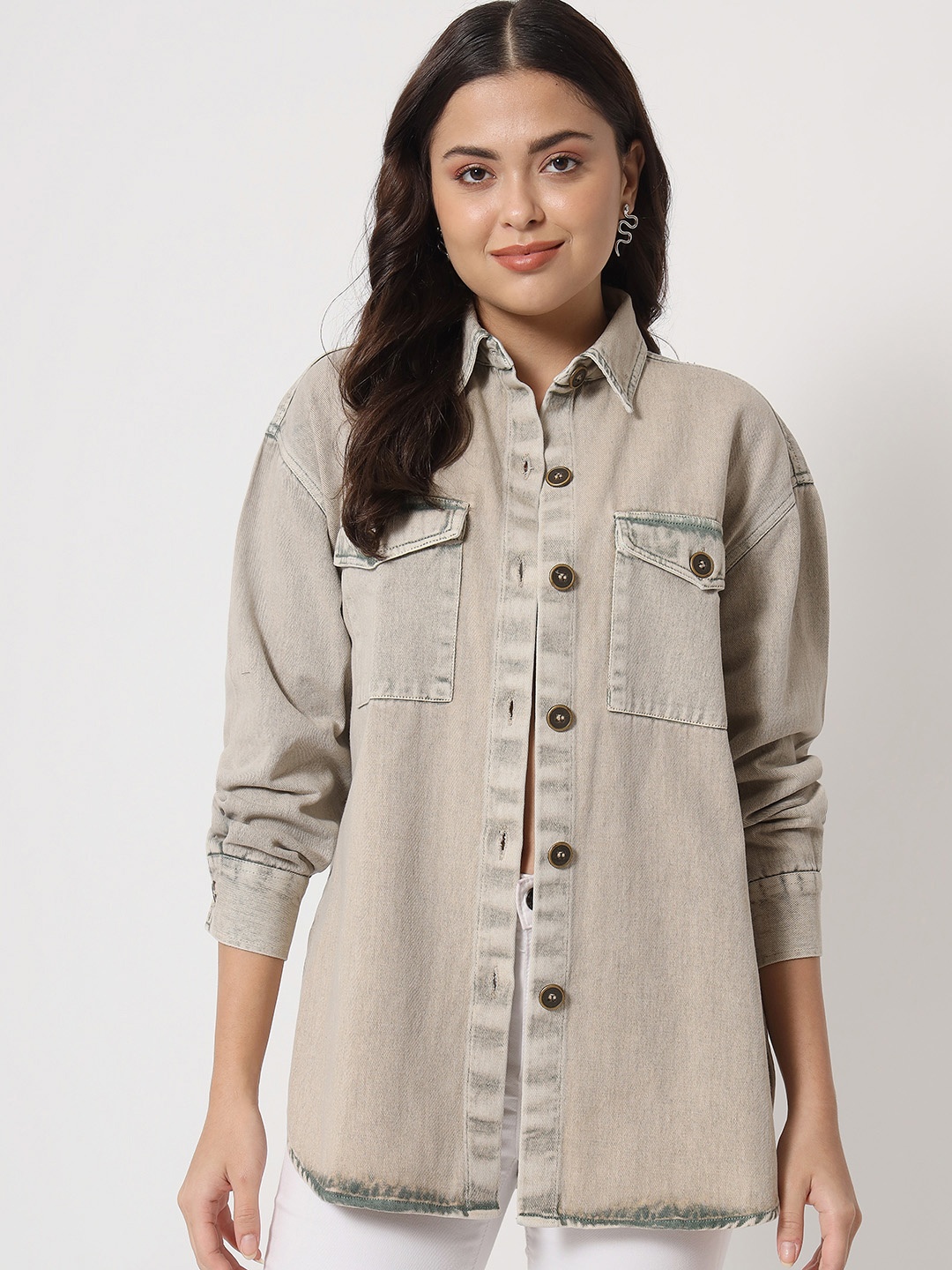 

Orchid Blues Lightweight Denim Pure Cotton Jacket, Beige