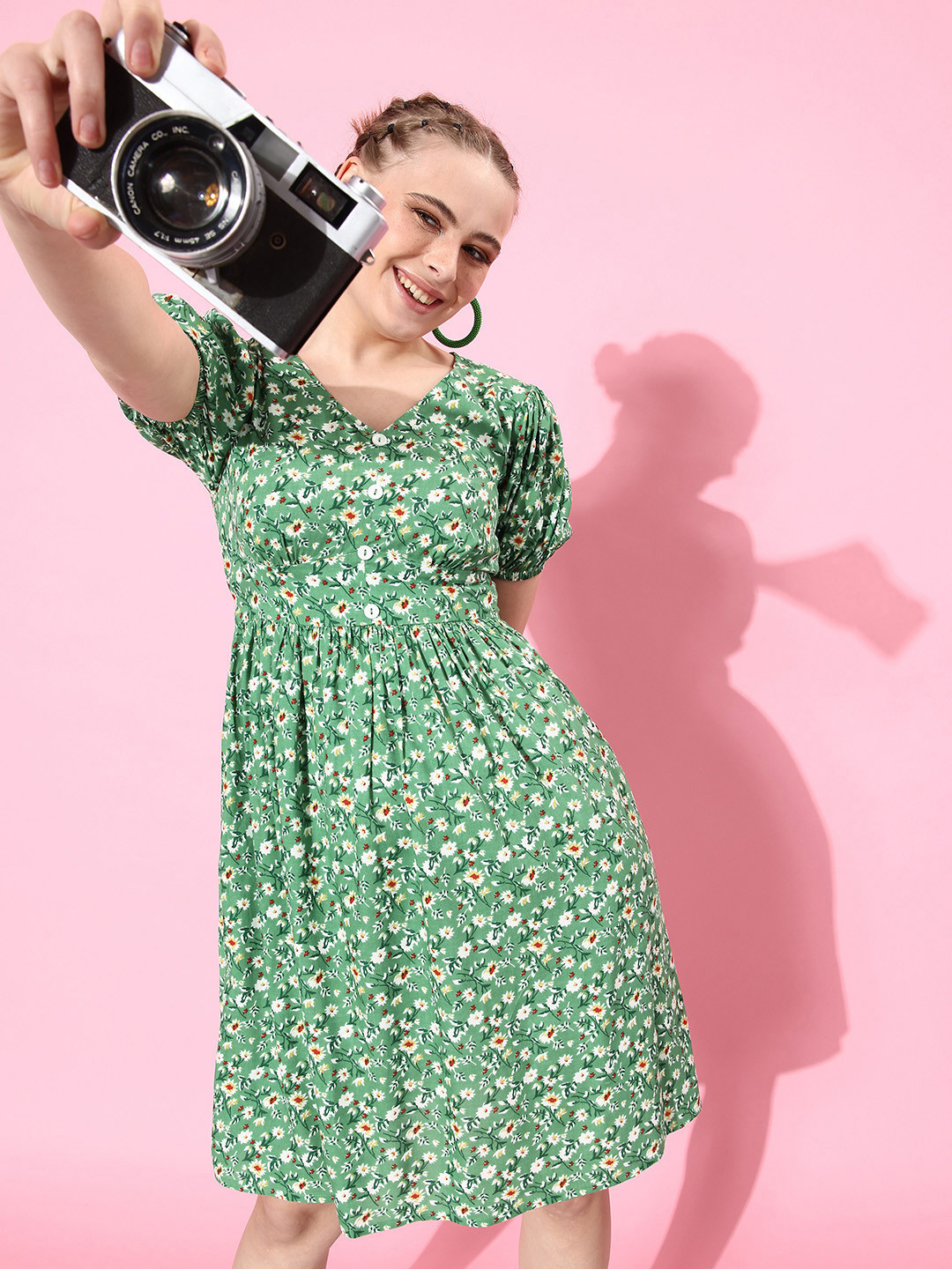 

Miss Chase Floral Knee Length Dress, Green