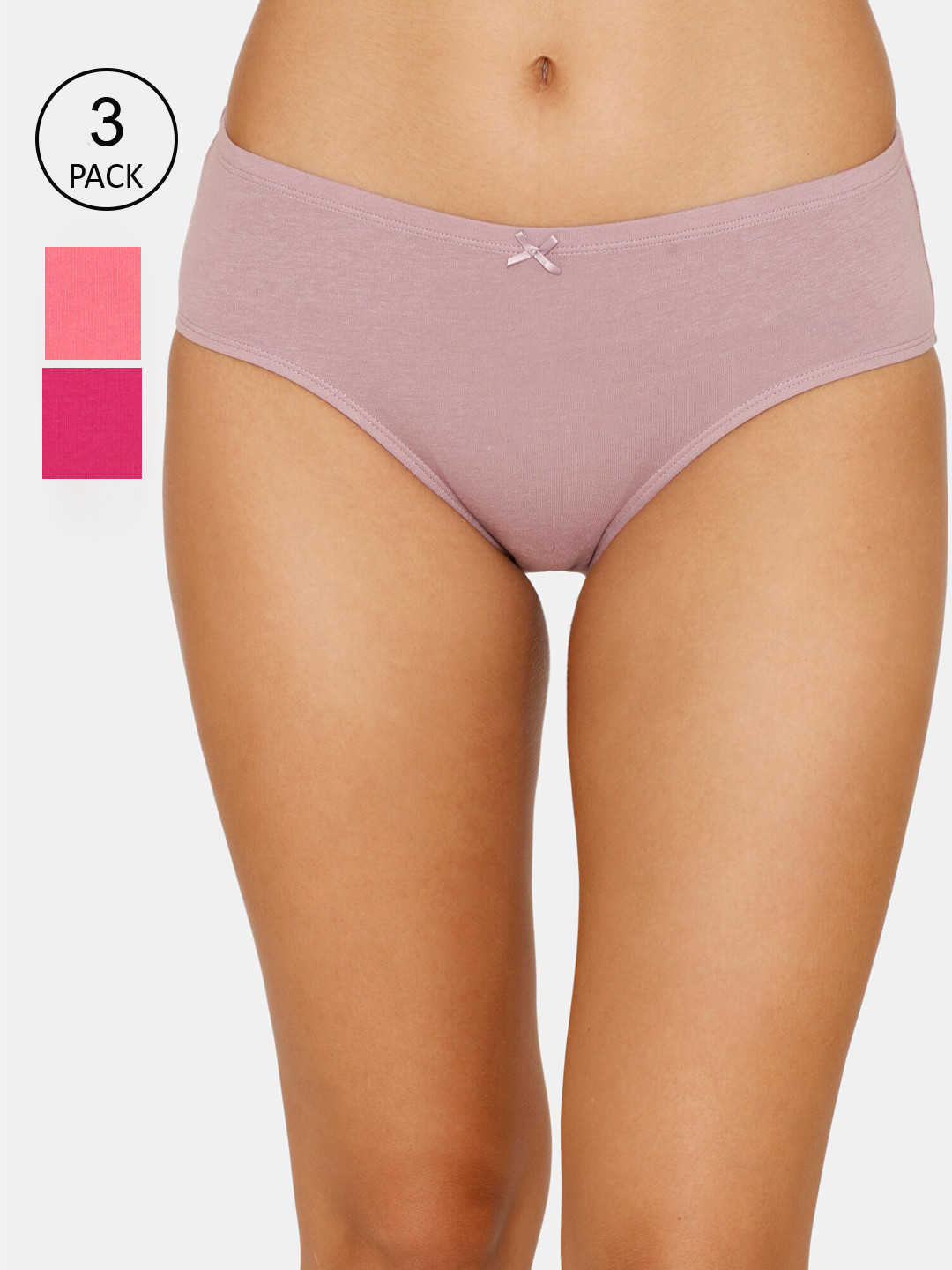 

Zivame Women Pack Of 3 Solid Hipster Briefs, Pink