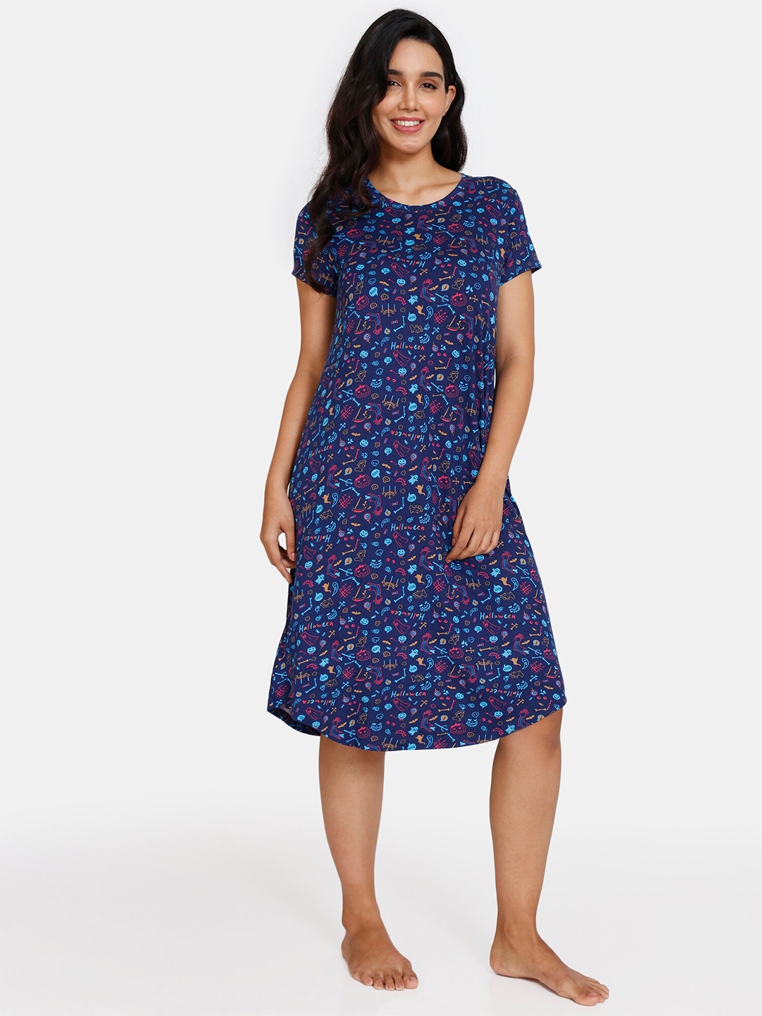 

Zivame Women Blue Conversational Printed Nightdress
