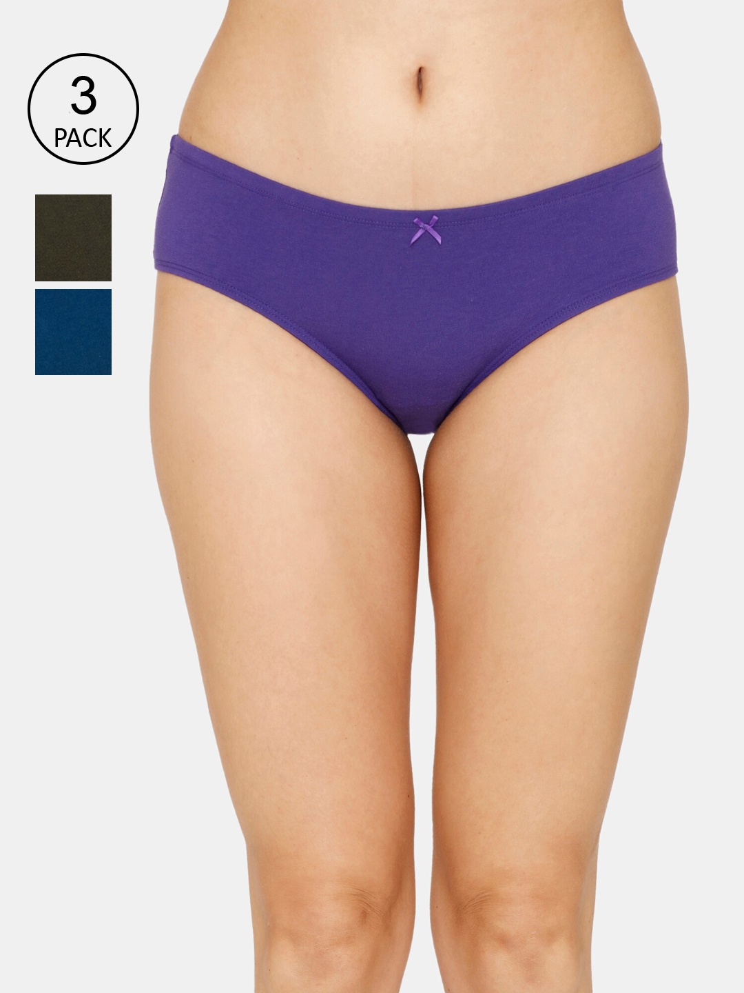 

Zivame Women Pack Of 3 Solid Hipster Briefs, Purple