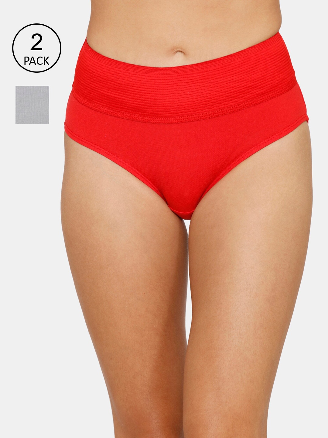 

Zivame Women Pack Of 2 Red & Grey Solid Hipster Briefs