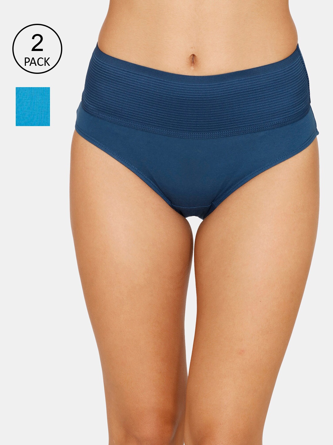 

Zivame Women Pack Of 2 Blue & Navy Blue Solid Hipster Briefs