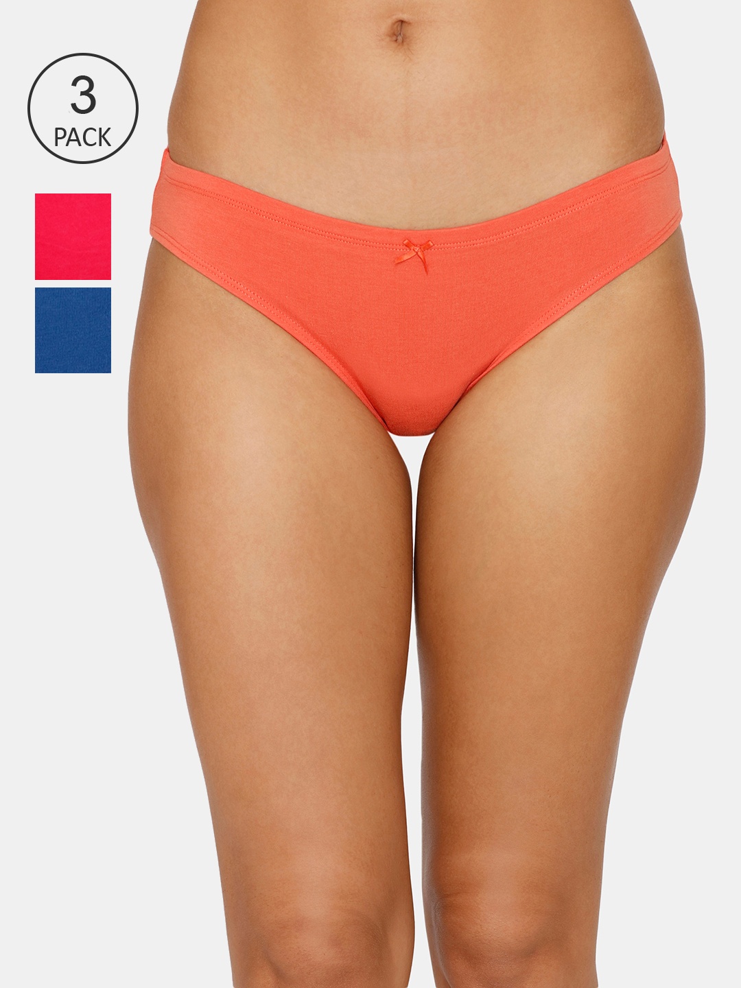 

Zivame Women Pack Of 3 Solid Pure Cotton Bikini Briefs, Blue