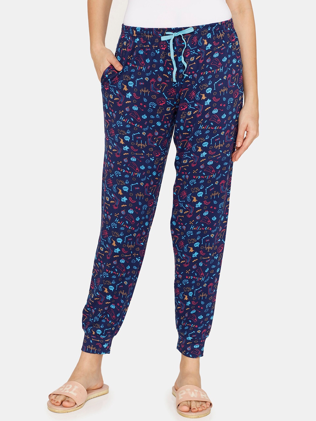 

Zivame Women Graphic Print Lounge Pants, Blue