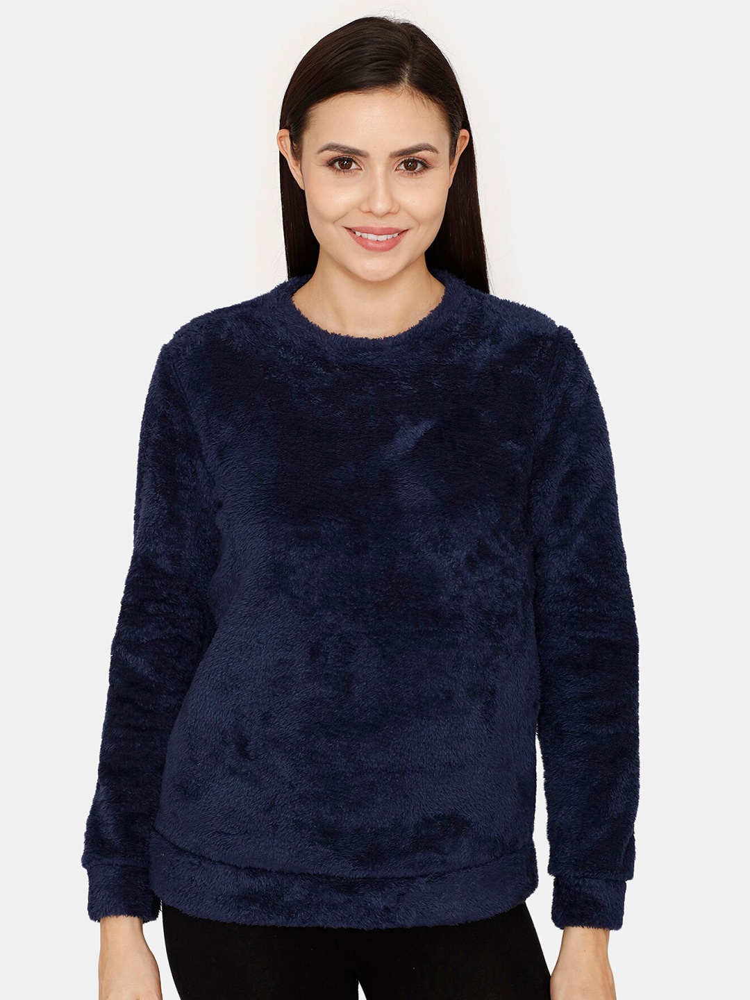 

Zivame Round Neck Sweatshirt, Blue