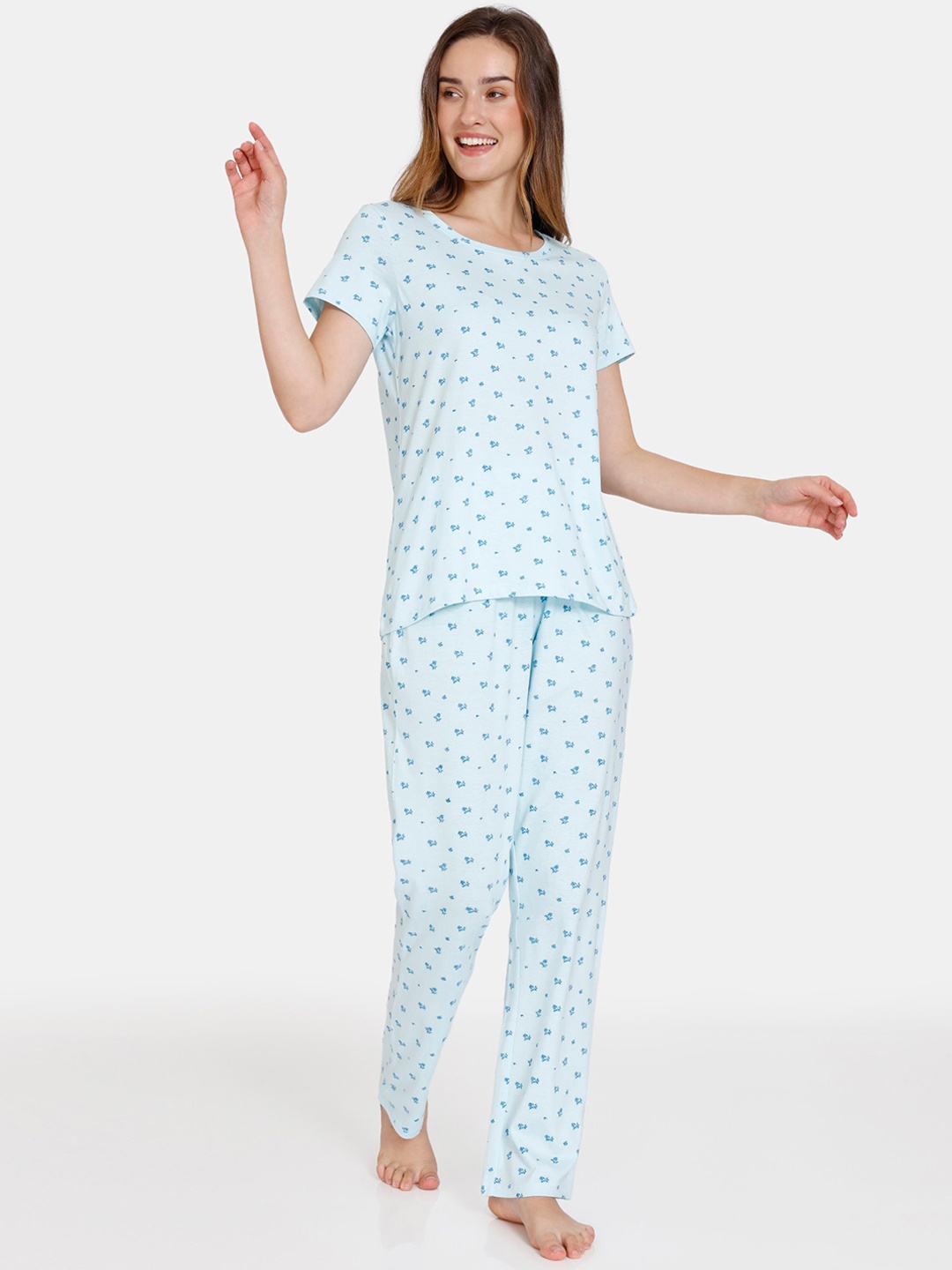 

Zivame Women Blue Floral Printed Pure Cotton Night suit